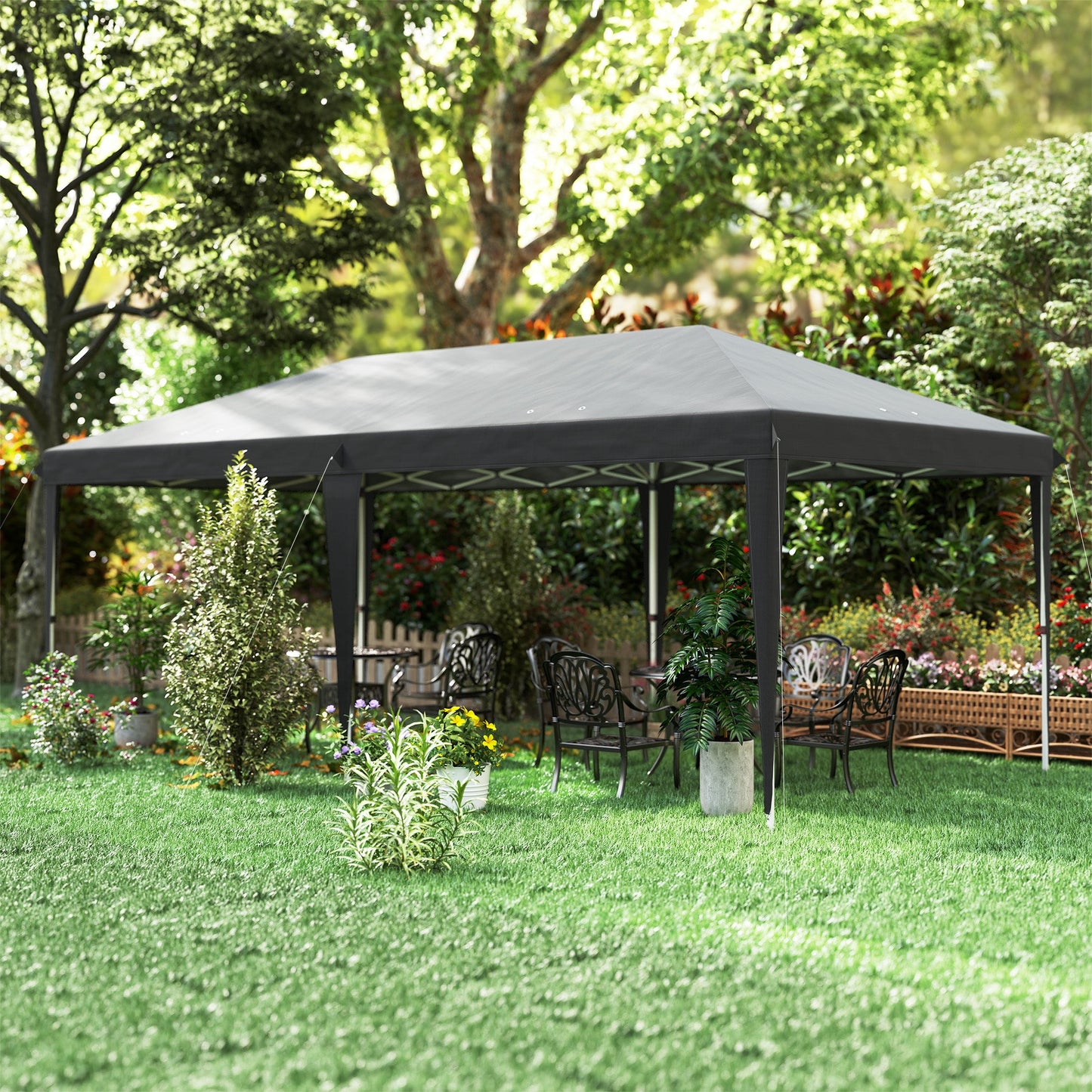 Pop Up Gazebo 3 x 6m, Foldable Canopy Tent, Height Adjustable Wedding Awning Canopy w/ Carrying Bag, Grey