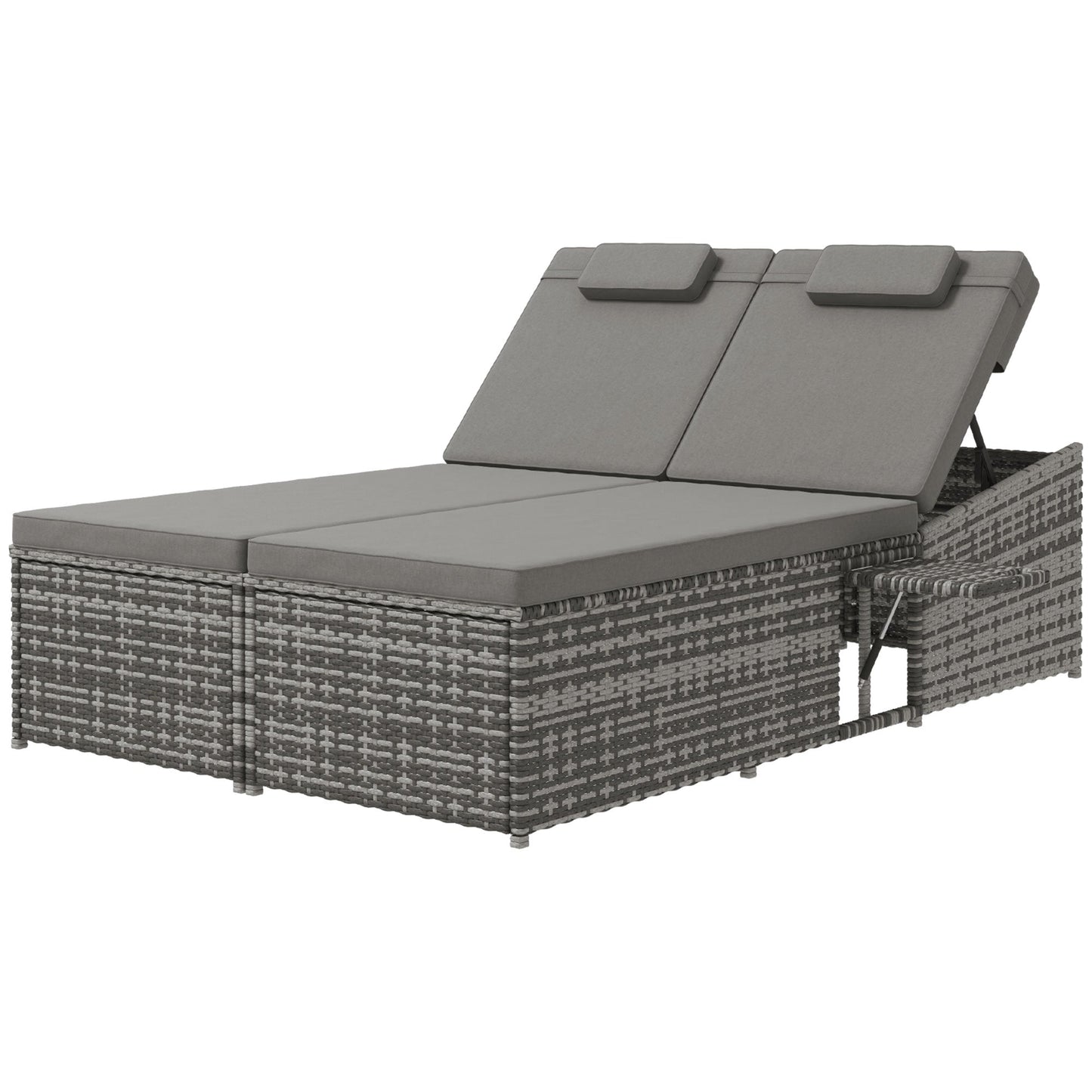 2 Seater Double Rattan Sun Lounger Recliner Day Bed Outdoor Wicker Weave Furniture Sofa w/ Fire Retardant Cushions – Grey