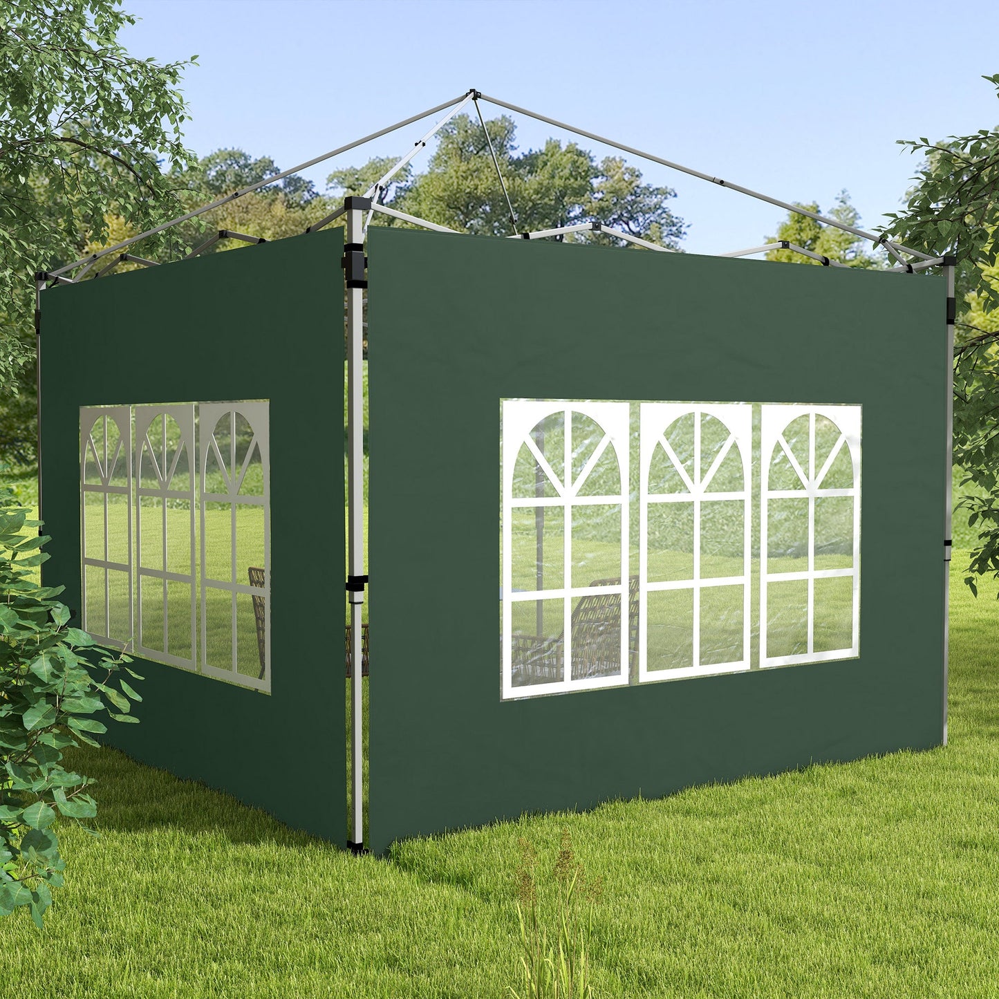 Gazebo Side Panels with Window for 3x3(m) or 3x4m Pop Up Gazebo, 2 Pack Sides Replacement, Green