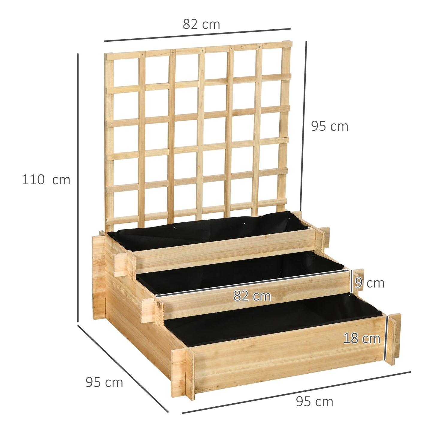 3 Tier Planters with Trellis for Vine Climbing, Wooden Raised Beds for Garden Patio, Outdoor Planter Box for Vegetables, Flowers, Herbs, Natural Tone