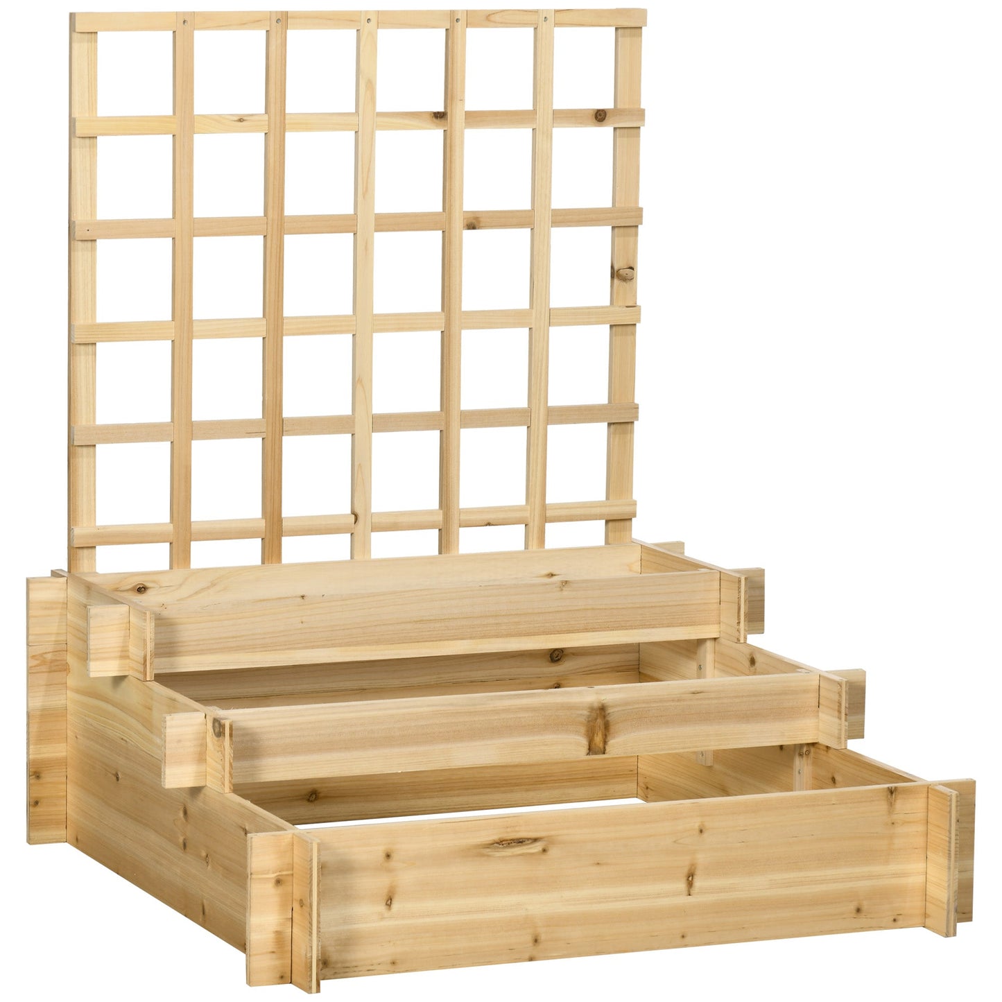 3 Tier Planters with Trellis for Vine Climbing, Wooden Raised Beds for Garden Patio, Outdoor Planter Box for Vegetables, Flowers, Herbs, Natural Tone