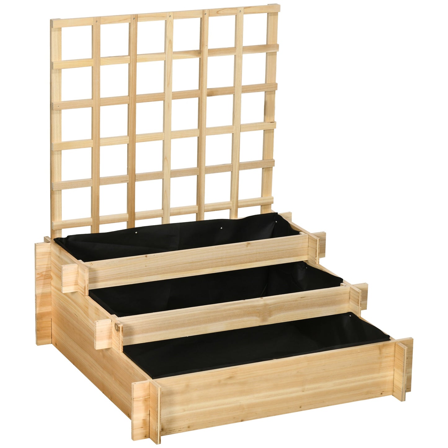 3 Tier Planters with Trellis for Vine Climbing, Wooden Raised Beds for Garden Patio, Outdoor Planter Box for Vegetables, Flowers, Herbs, Natural Tone