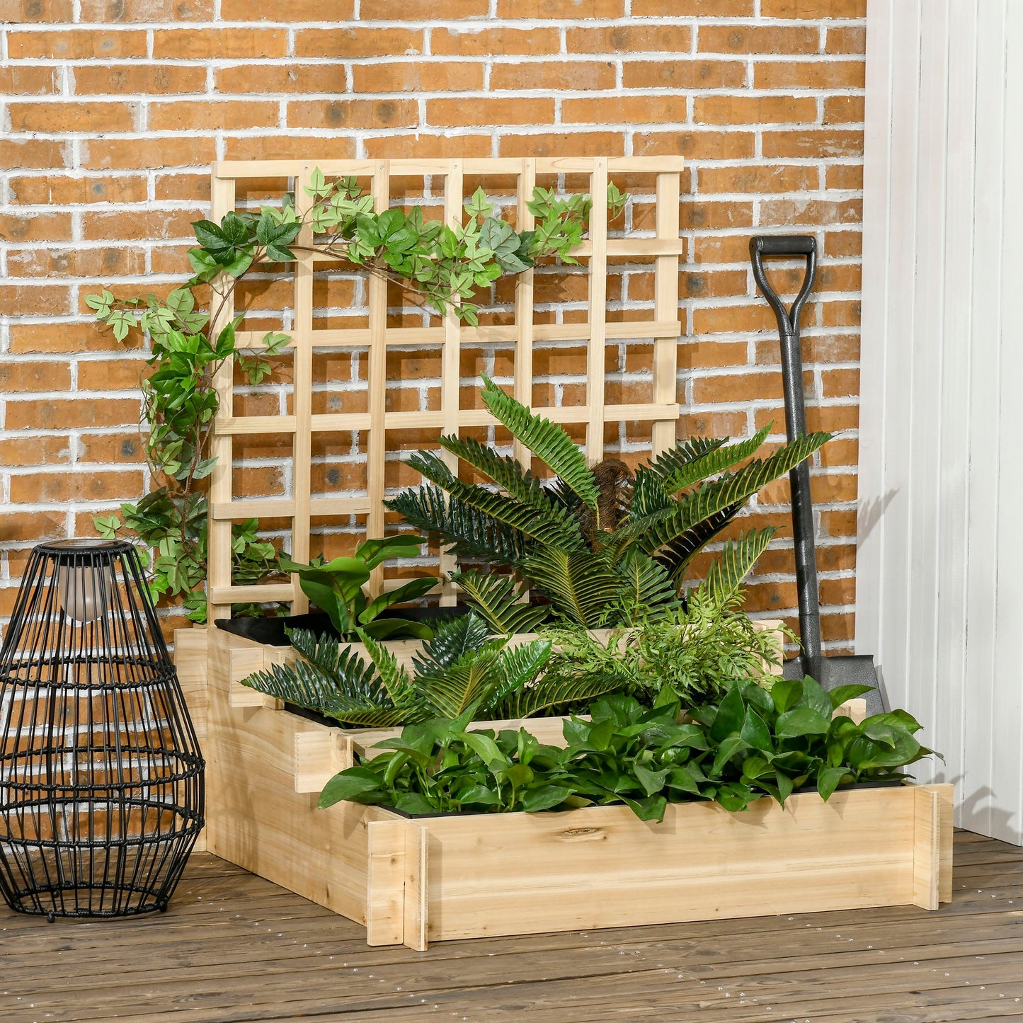 3 Tier Planters with Trellis for Vine Climbing, Wooden Raised Beds for Garden Patio, Outdoor Planter Box for Vegetables, Flowers, Herbs, Natural Tone
