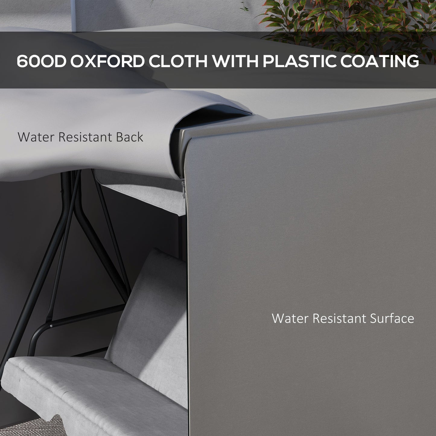 3 Seater 600D Oxford Patio Swing Chair Cover Outdoor Garden Furniture Rain Protection Protector Waterproof Anti-UV, 177 x 114 x 152cm, Light Grey