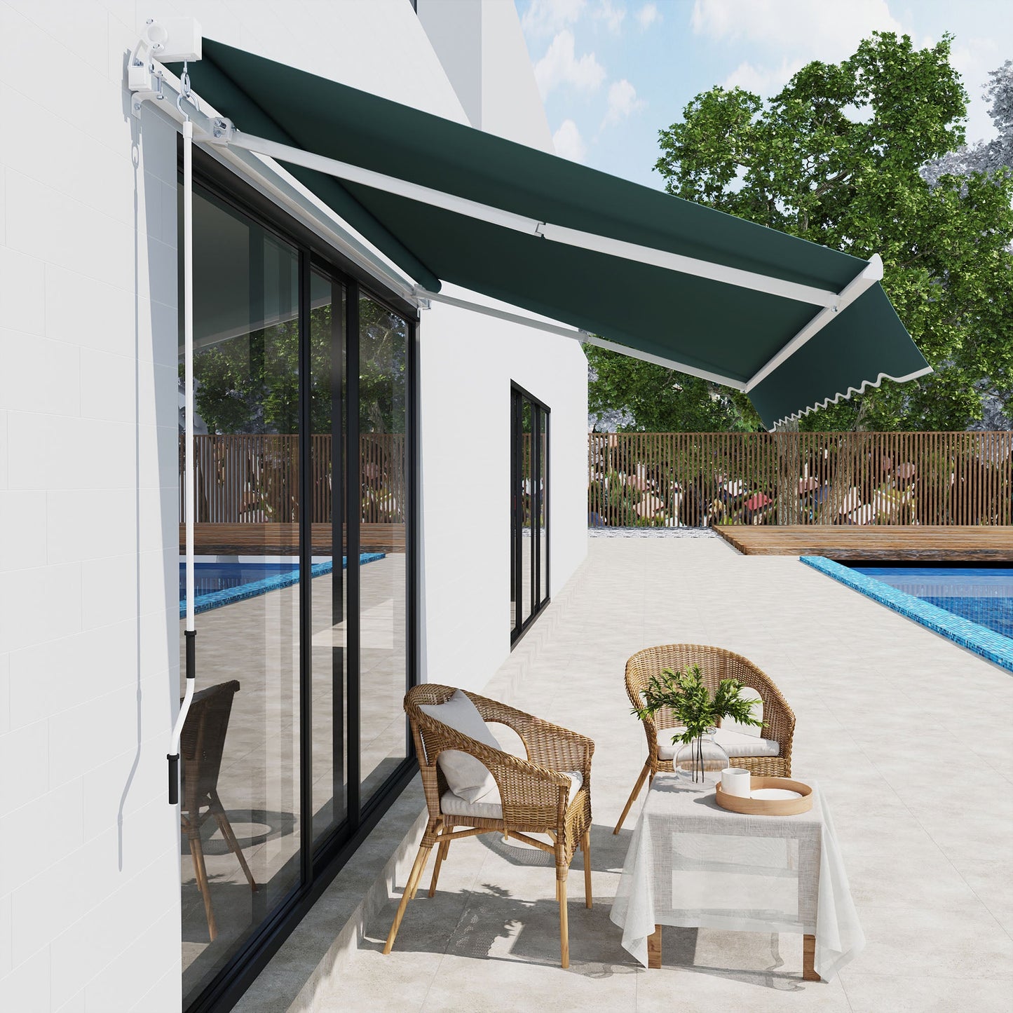 2.5m x 2m Garden Patio Manual Awning Canopy Sun Shade Shelter Retractable with Winding Handle Green