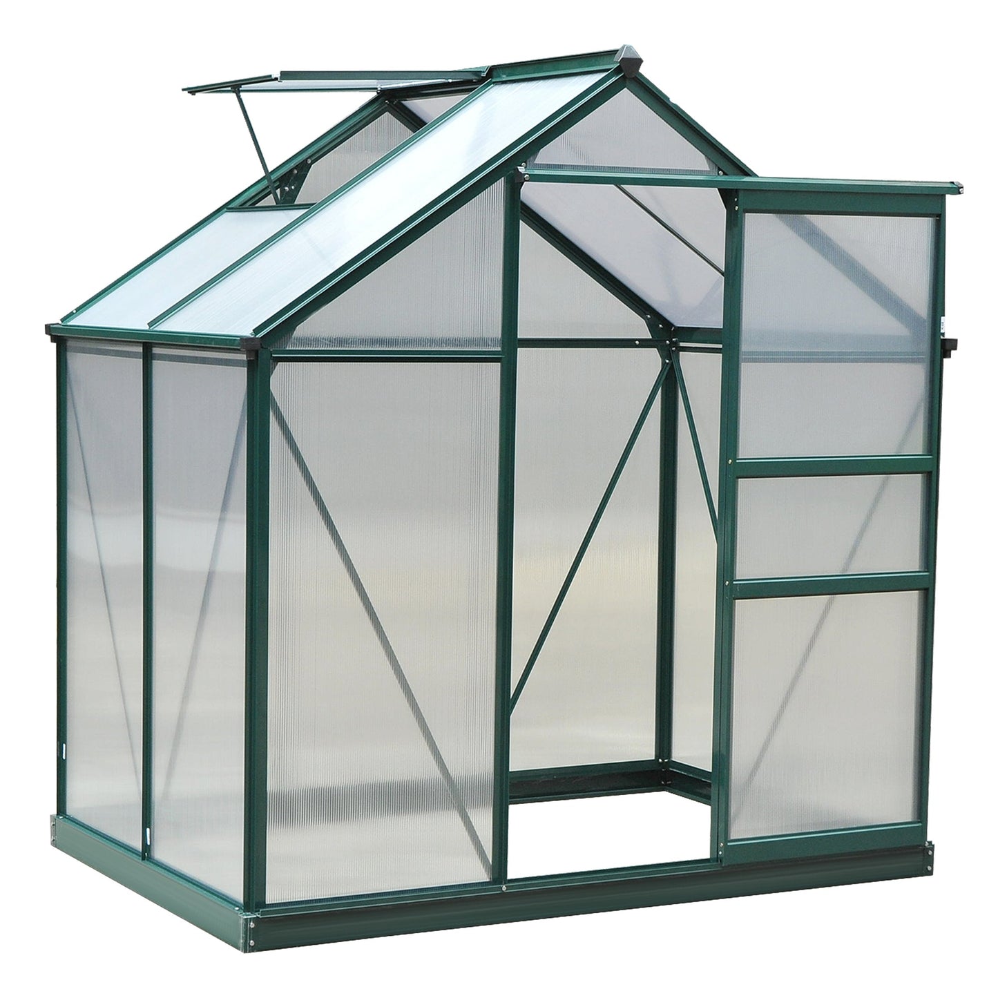 6 x 4ft Polycarbonate Greenhouse, Large Walk-In Green House with Slide Door and Window, Garden Plants Grow House with Aluminium Frame and Foundation, Dark Green