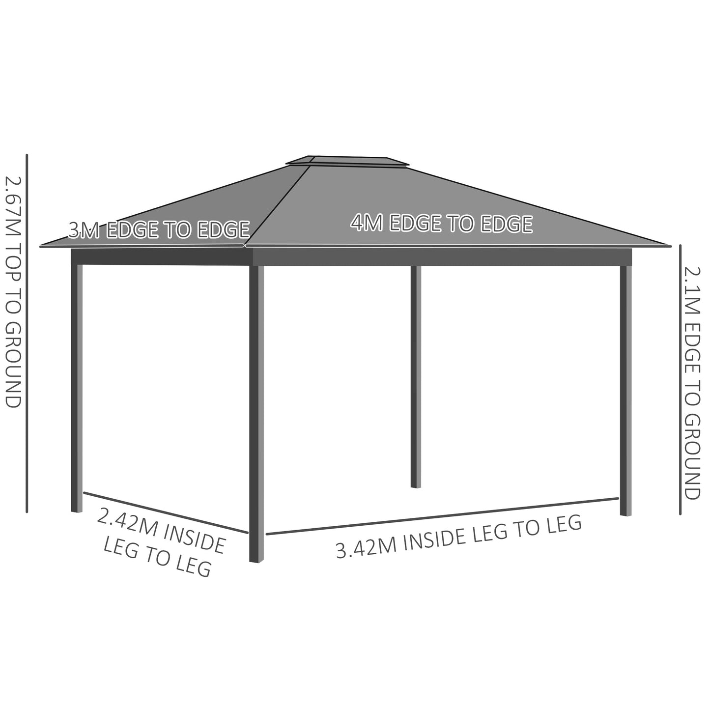 4 x 3(m) Patio Gazebo Canopy Garden Tent Shelter with Vented Roof, Mosquito Netting and Curtains, Aluminium Frame, Grey