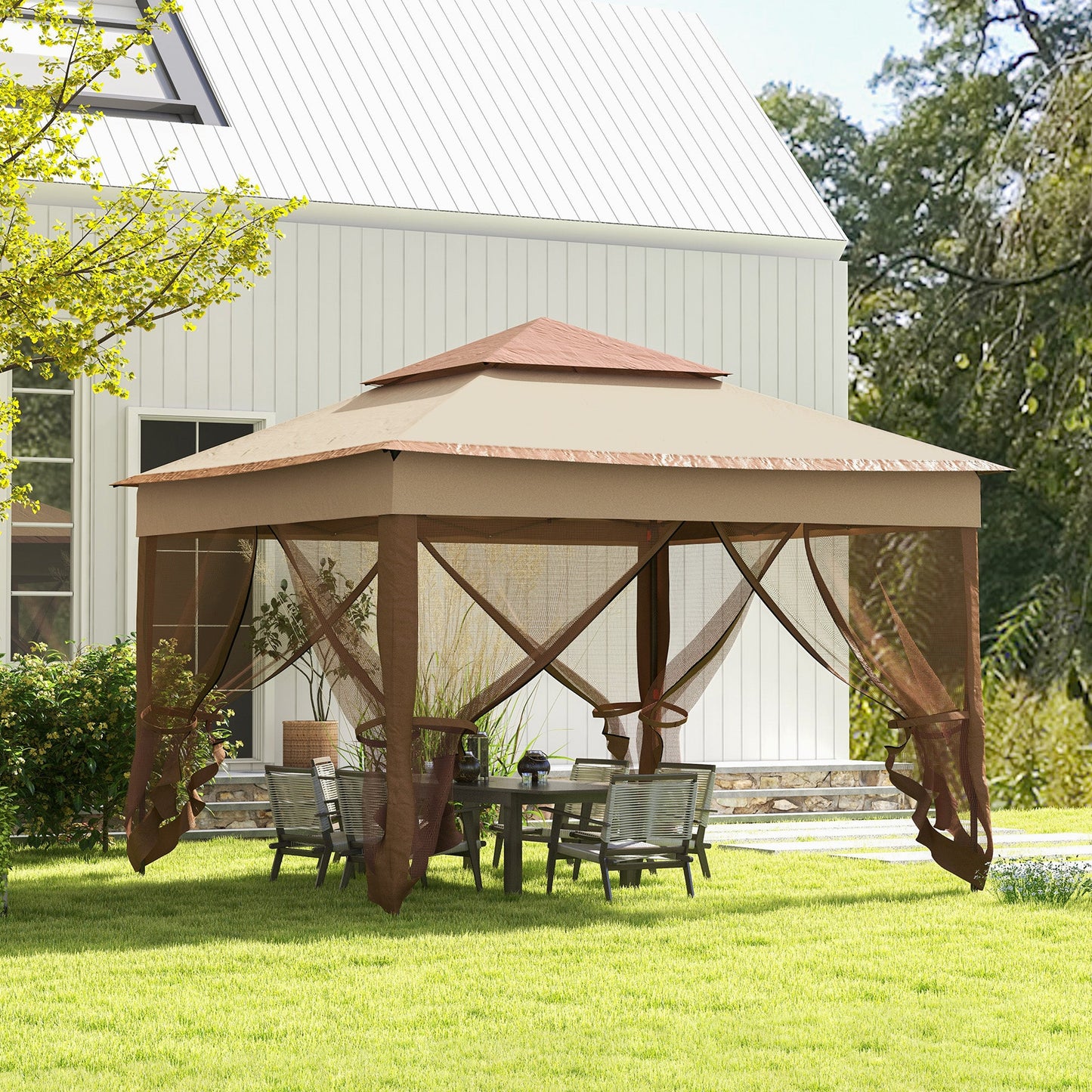 3 x 3(m) Pop Up Gazebo, Double-roof Garden Tent with Netting and Carry Bag, Party Event Shelter for Outdoor Patio, Khaki