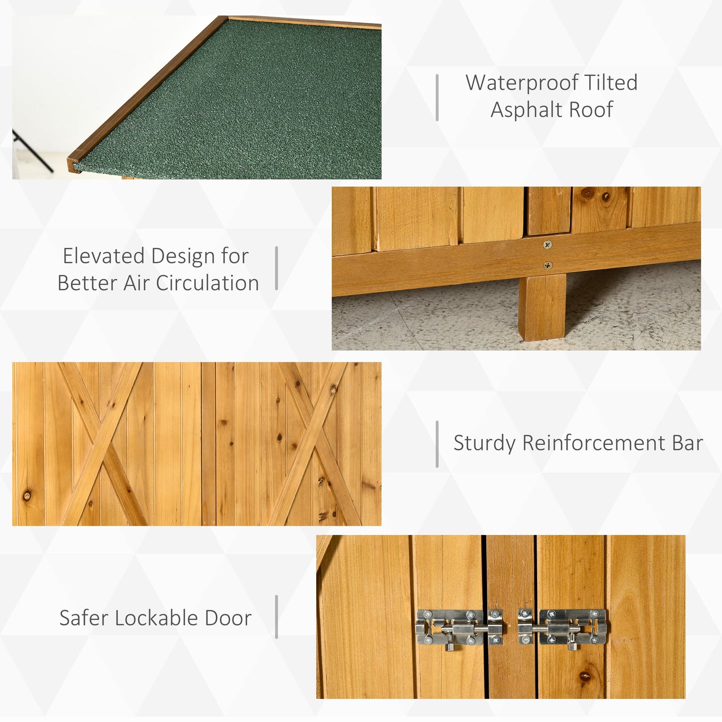 Small Shed, Wooden Garden Shed with Flexible Table, Hooks and Ground Nails, Lockable Tool Shed with Asphalt Roof, 140 x 75 x 157cm, Natural
