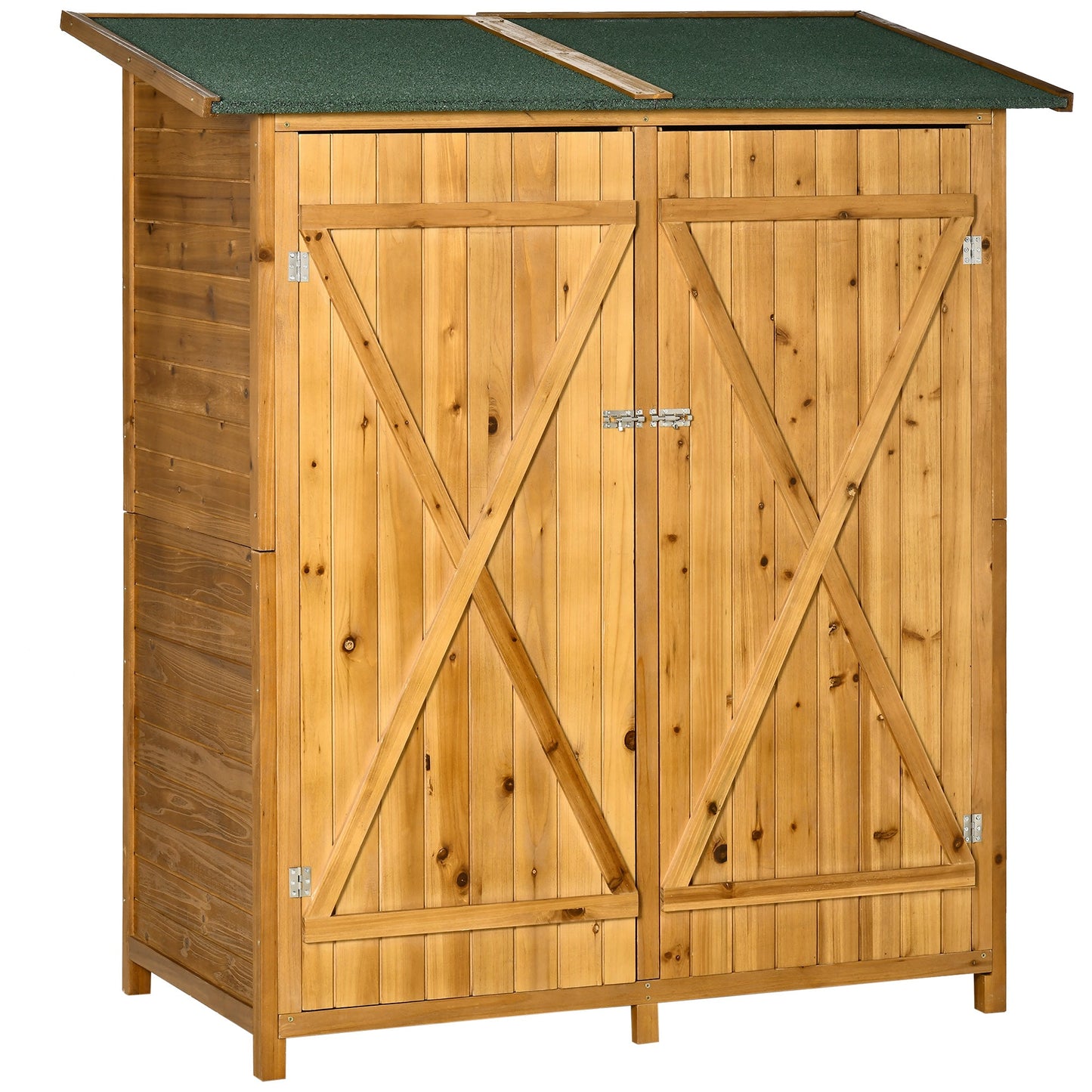 Small Shed, Wooden Garden Shed with Flexible Table, Hooks and Ground Nails, Lockable Tool Shed with Asphalt Roof, 140 x 75 x 157cm, Natural