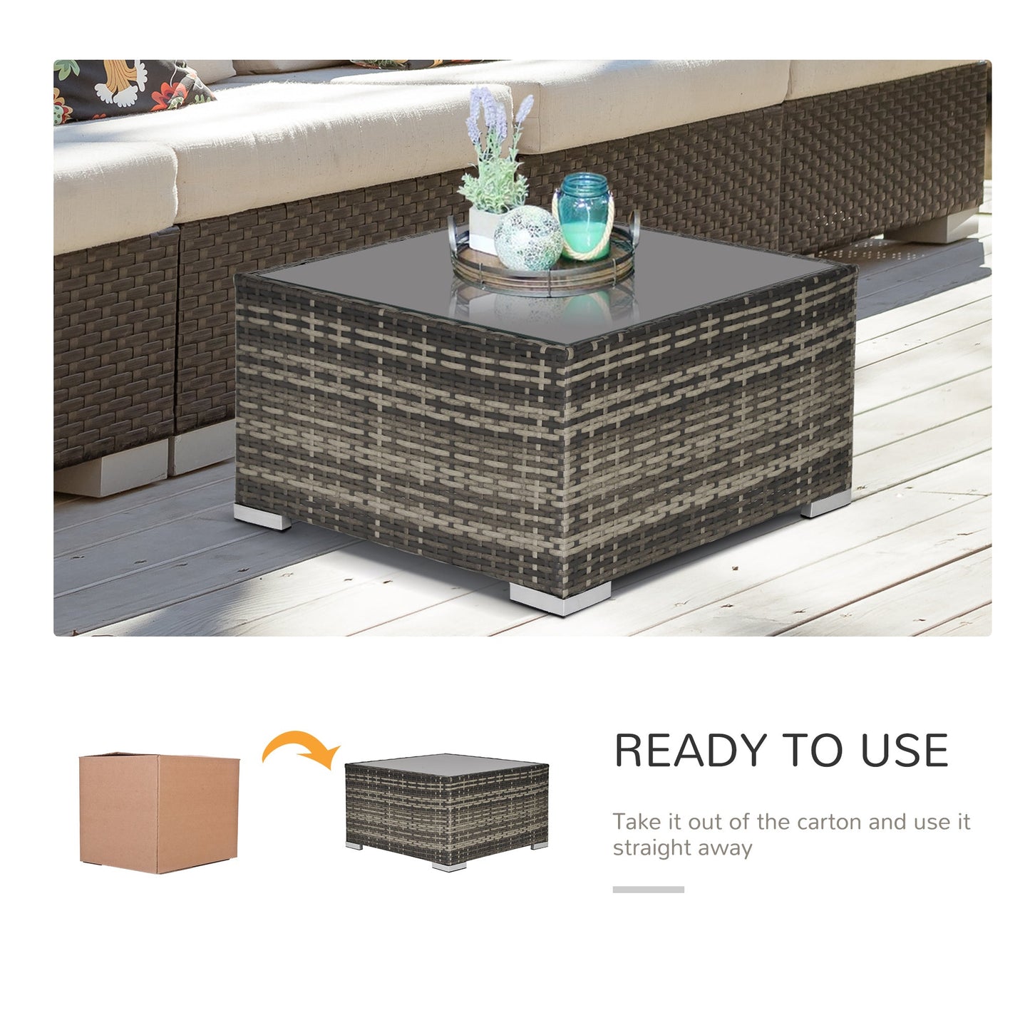 Patio Rattan Coffee Table Ready to Use Outdoor Furniture Suitable for Garden Backyard, Deep Grey