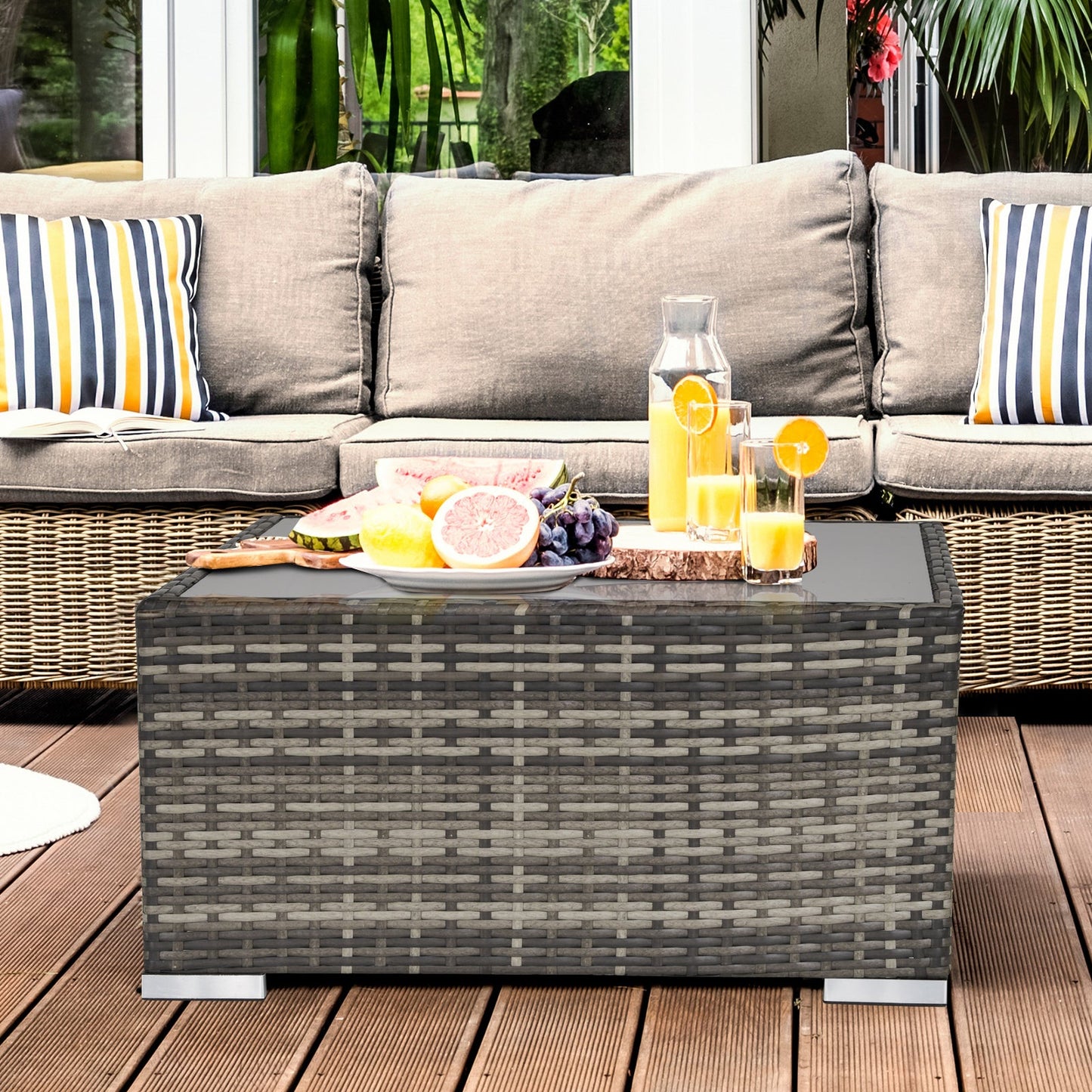 Patio Rattan Coffee Table Ready to Use Outdoor Furniture Suitable for Garden Backyard, Deep Grey