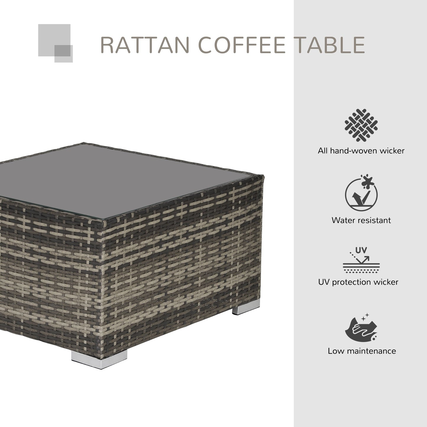 Patio Rattan Coffee Table Ready to Use Outdoor Furniture Suitable for Garden Backyard, Deep Grey