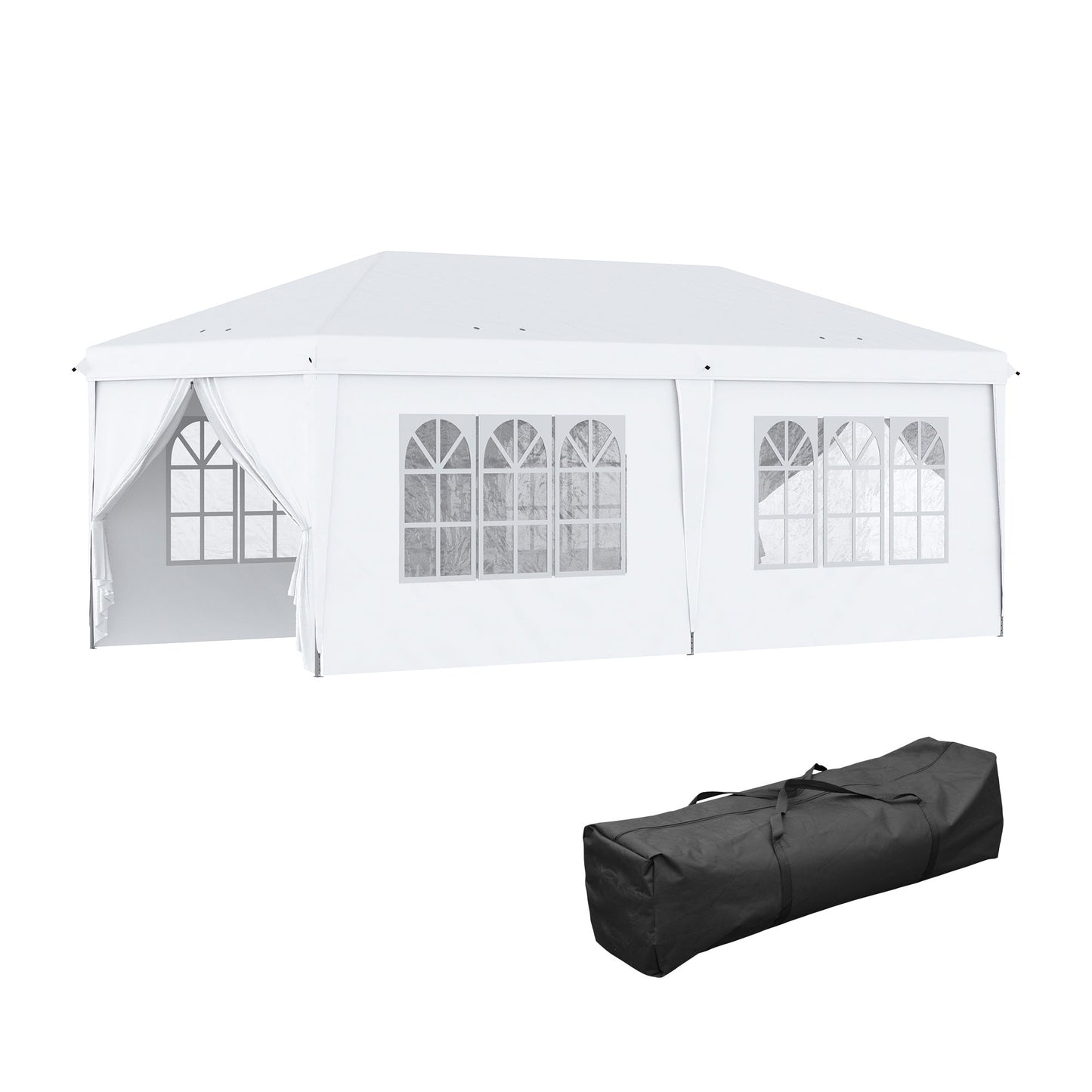 3 x 6 m Garden Pop Up Gazebo, Wedding Party Tent Marquee, Water Resistant Awning Canopy with Sidewalls, Windows, Carry Bag, White