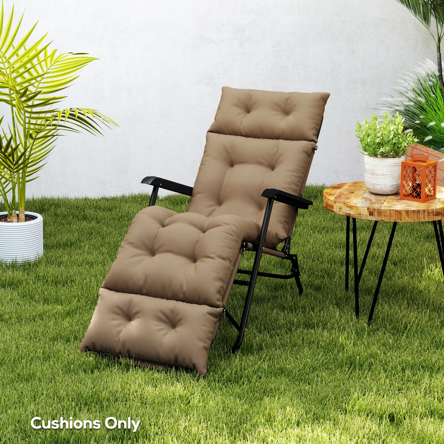 Sun Lounger Cushions Only, 190x56x10cm Garden Lounge Chair Cushions, UPF20+ 220gsm Fabric, Thick Sunbed Replacement Pads with 6 Ties, Khaki