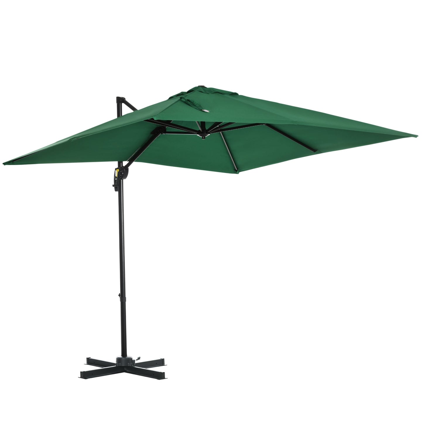2.5 x 2.5m Patio Offset Parasol Umbrella Cantilever Hanging Aluminium Sun Shade Canopy Shelter 360° Rotation with Crank Handle and Cross Base, Green