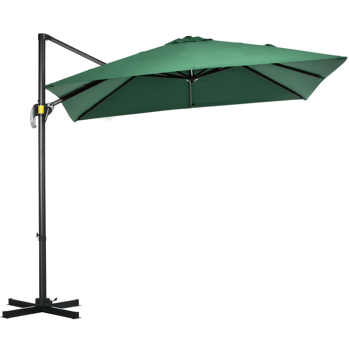 2.5 x 2.5m Patio Offset Parasol Umbrella Cantilever Hanging Aluminium Sun Shade Canopy Shelter 360° Rotation with Crank Handle and Cross Base, Green