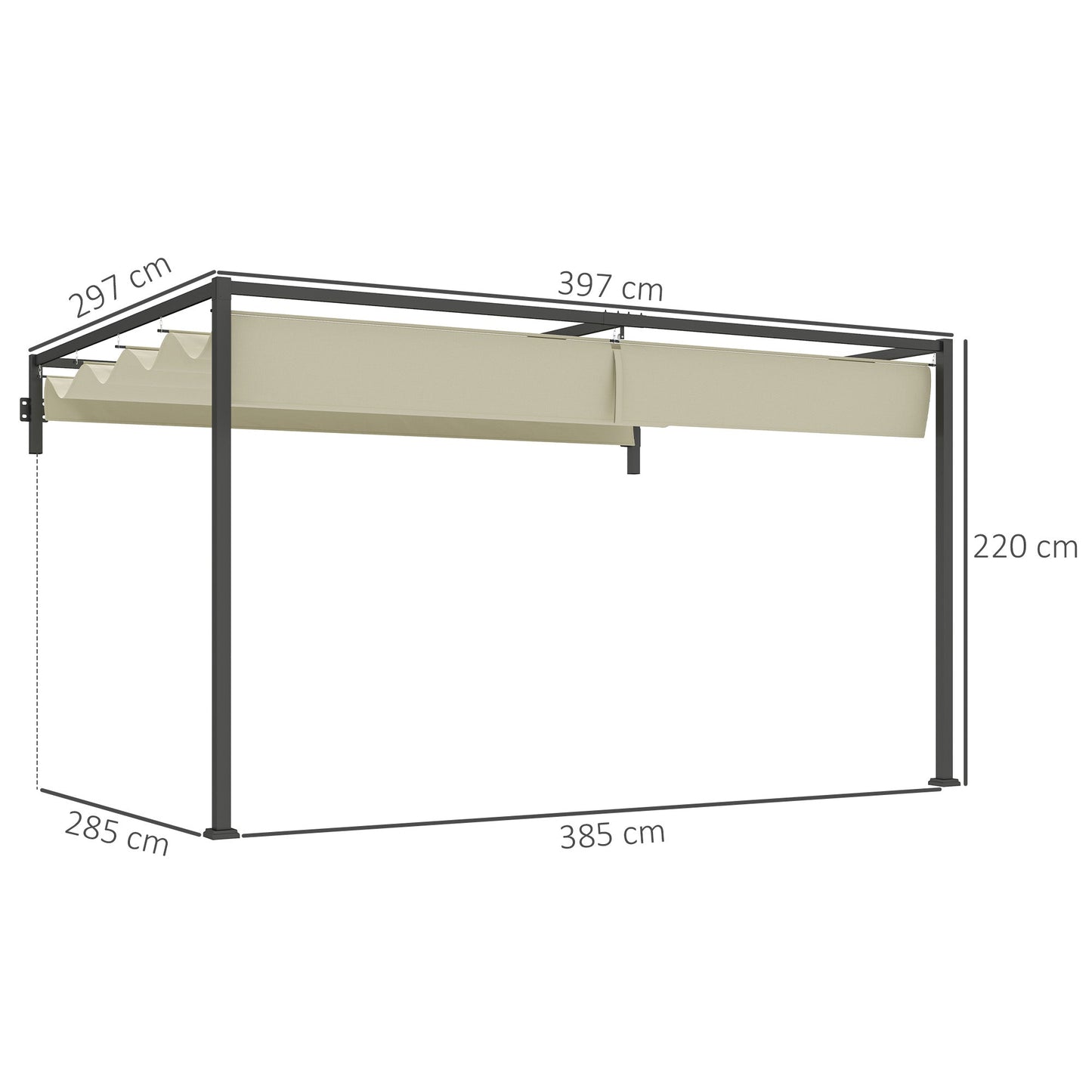 3 x 4m Lean To Pergola with Retractable Roof, Wall Mounted Garden Gazebo Outdoor Sun Shade Shelter for Patio, Deck, Khaki