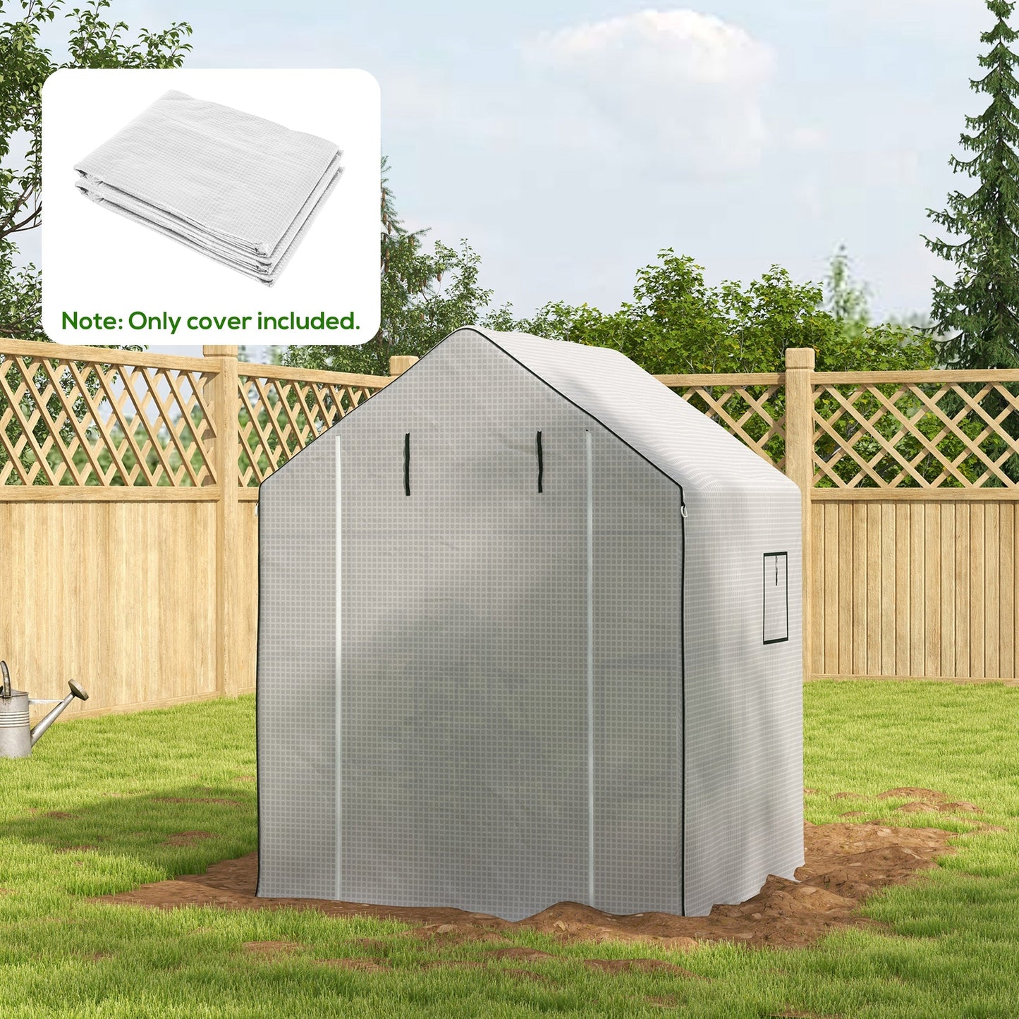 Walk-in Greenhouse Cover Replacement with Roll-up Door and Mesh Windows, Reinforced PE Hot House Cover, COVER ONLY, 140 x 143 x 190cm, White