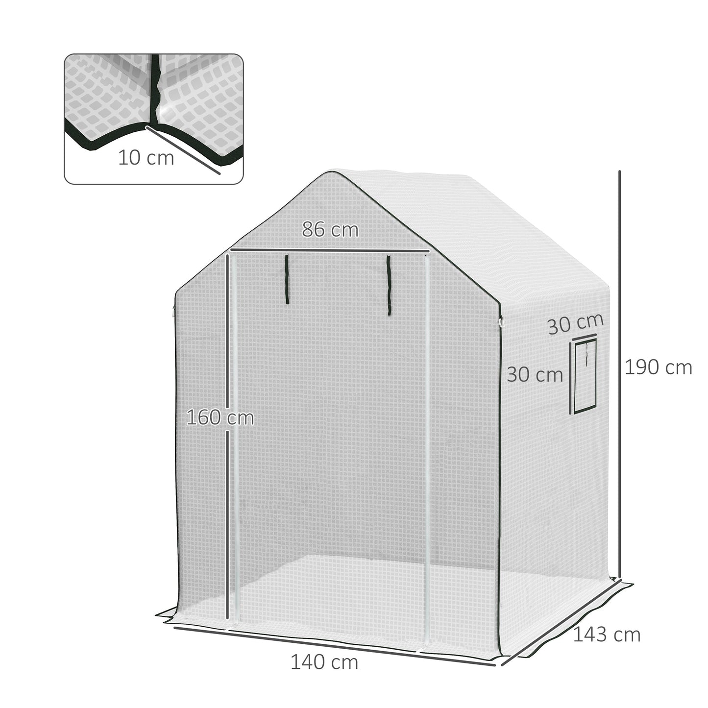 Walk-in Greenhouse Cover Replacement with Roll-up Door and Mesh Windows, Reinforced PE Hot House Cover, COVER ONLY, 140 x 143 x 190cm, White
