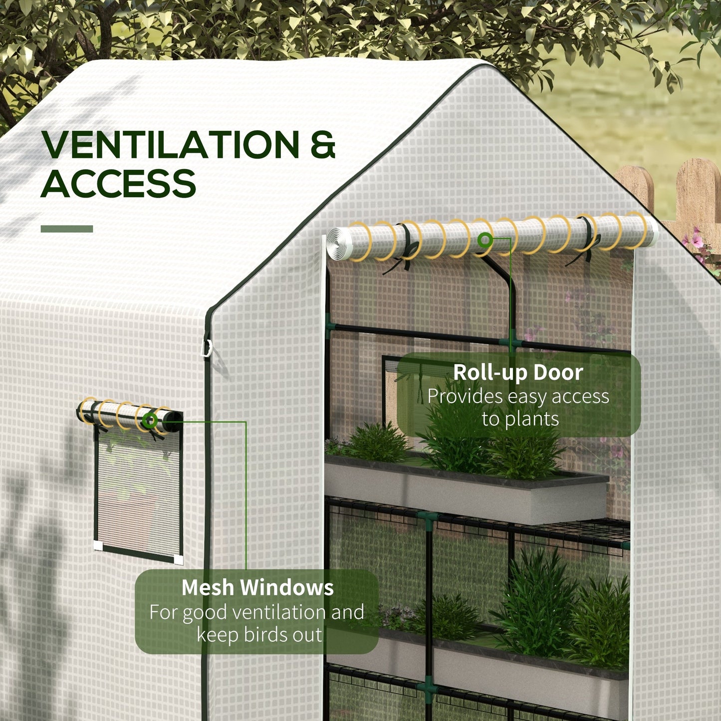 Walk-in Greenhouse Cover Replacement with Roll-up Door and Mesh Windows, Reinforced PE Hot House Cover, COVER ONLY, 140 x 143 x 190cm, White