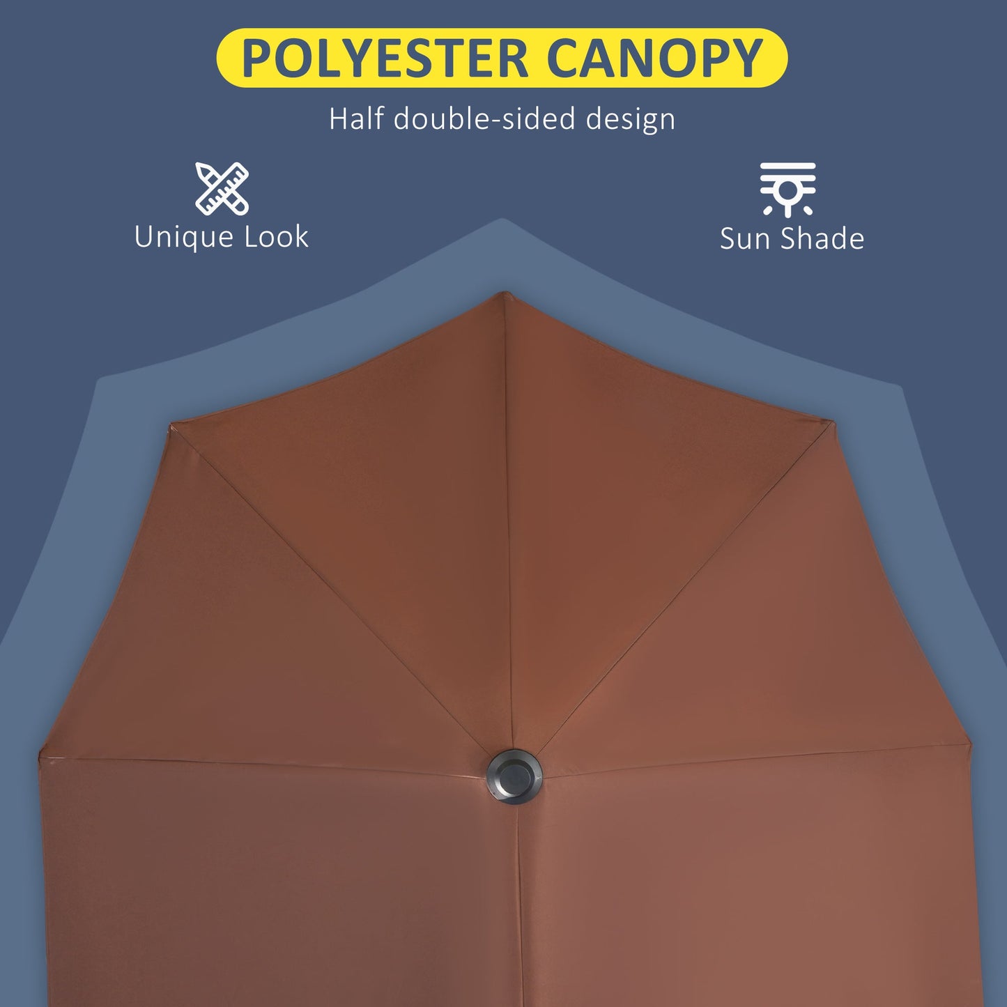 2m Half Parasol Market Umbrella Garden Balcony Parasol with Crank Handle, Cross Base, Double-Sided Canopy, Coffee