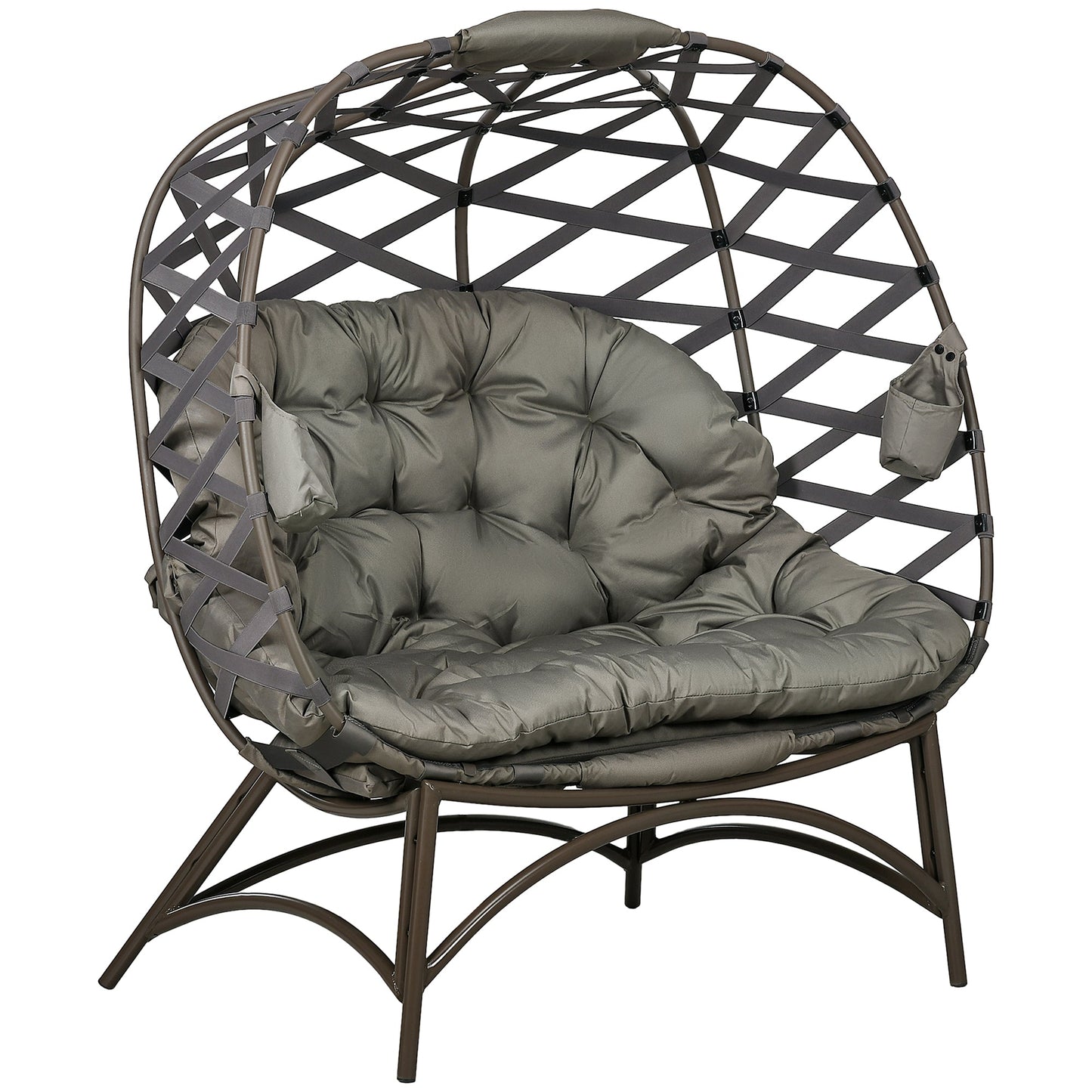 Egg Chair Outdoor, 2 Seater Folding Weave Garden Furniture Chair with Cushion, Cup Pockets for Patio Balcony - Sand Brown