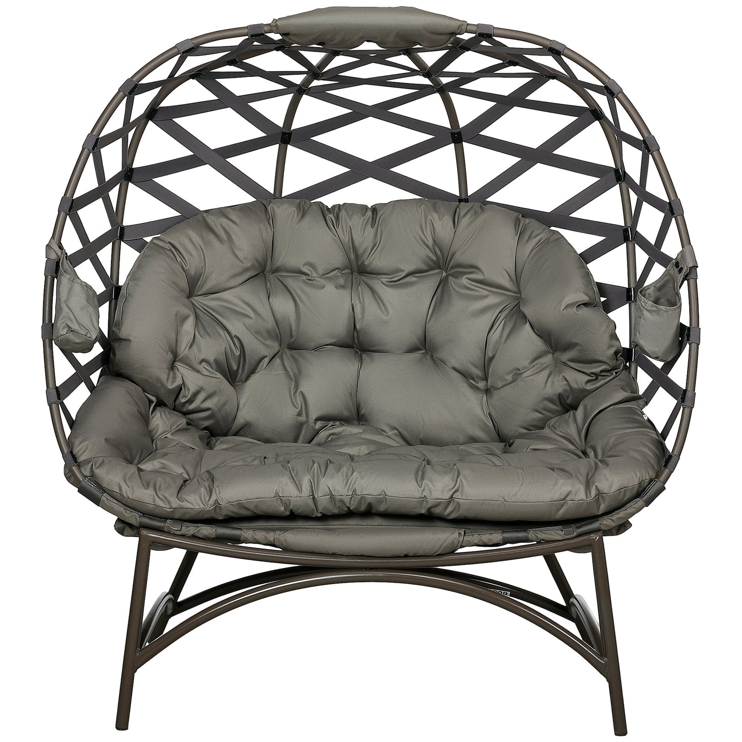 Egg Chair Outdoor, 2 Seater Folding Weave Garden Furniture Chair with Cushion, Cup Pockets for Patio Balcony - Sand Brown