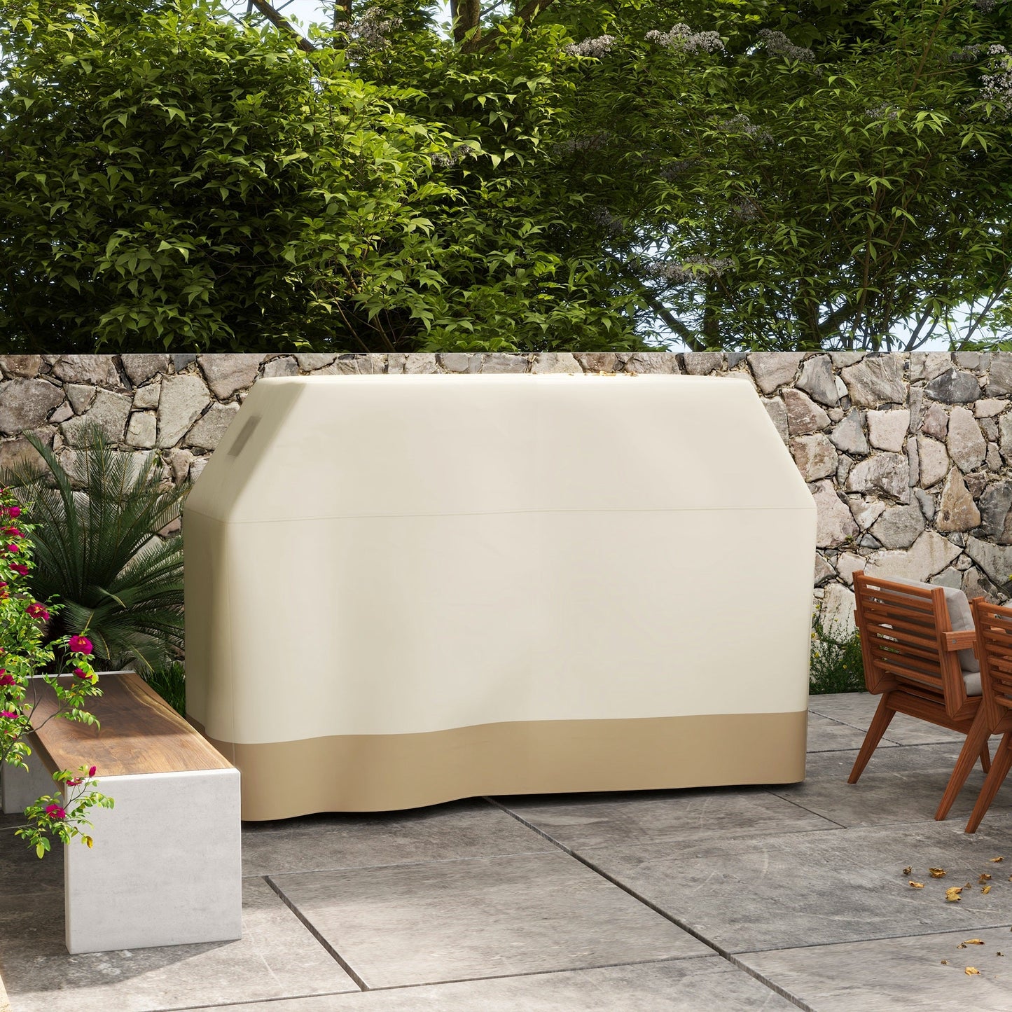 BBQ Cover for Rectangular Gas Grill, 300D Oxford Fabric Barbecue Covers, Waterproof UV Protection Rip-Proof, with Windproof Buckles, Beige, 188 x 71 x 125cm