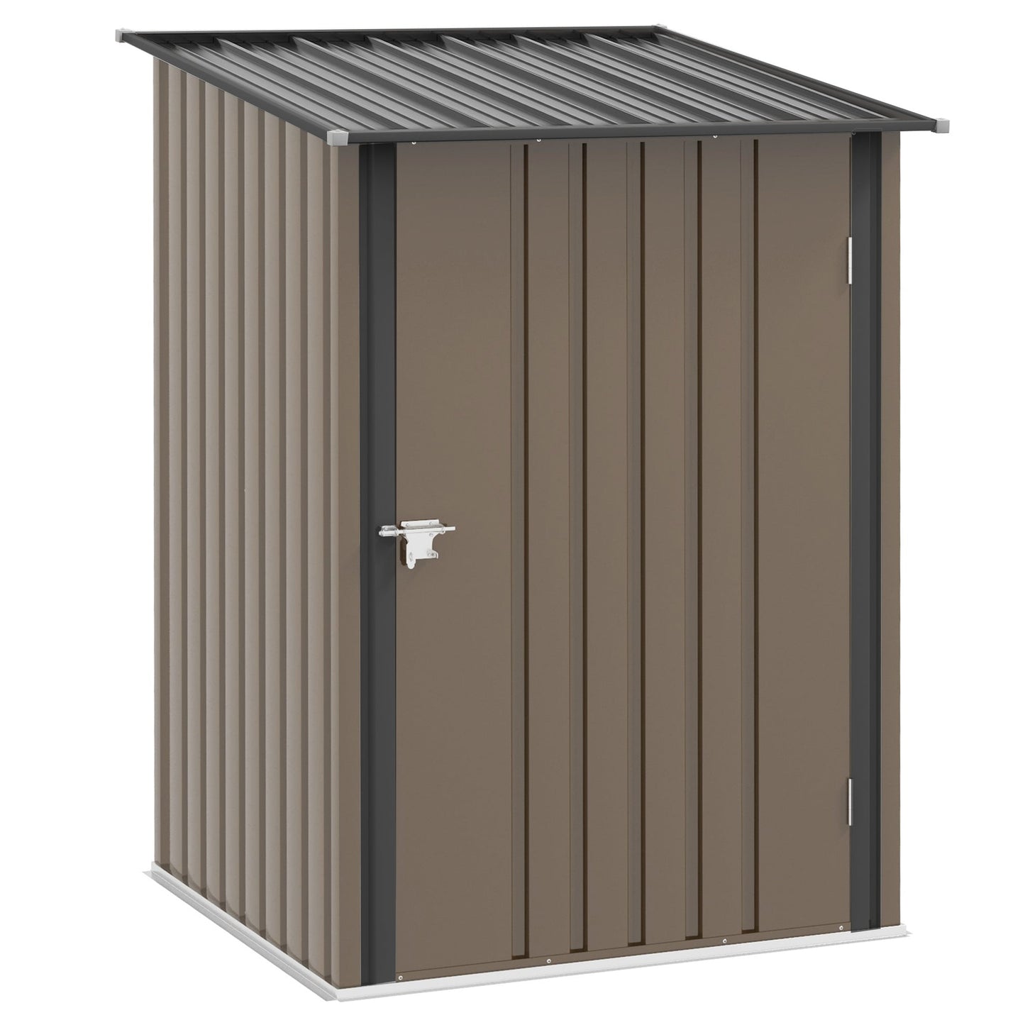 3.3ft x 3.4ft Lean to Garden Shed, Metal Outdoor Storage Shed with Single Lockable Door, Tool Storage Shed for Garden, Patio, Lawn, Brown
