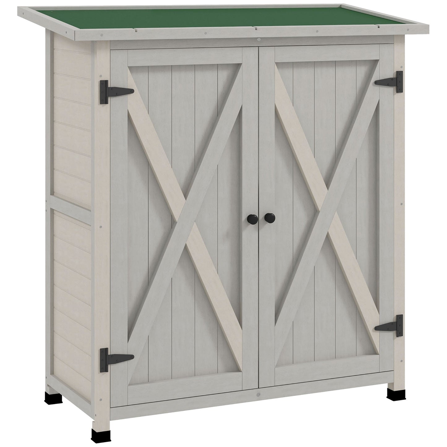 Wooden Garden Storage Shed, Tool Cabinet Organiser with Shelves and Double Door, 110 x 55 x117cm, Light Grey