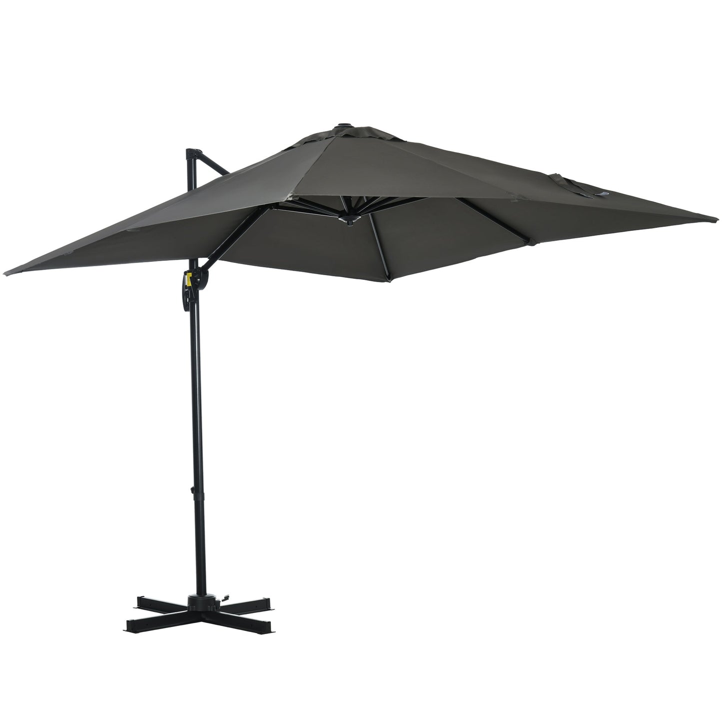 2.5 x 2.5m Patio Offset Parasol Umbrella Cantilever Hanging Aluminium Sun Shade Canopy Shelter 360° Rotation with Crank Handle and Cross Base, Grey