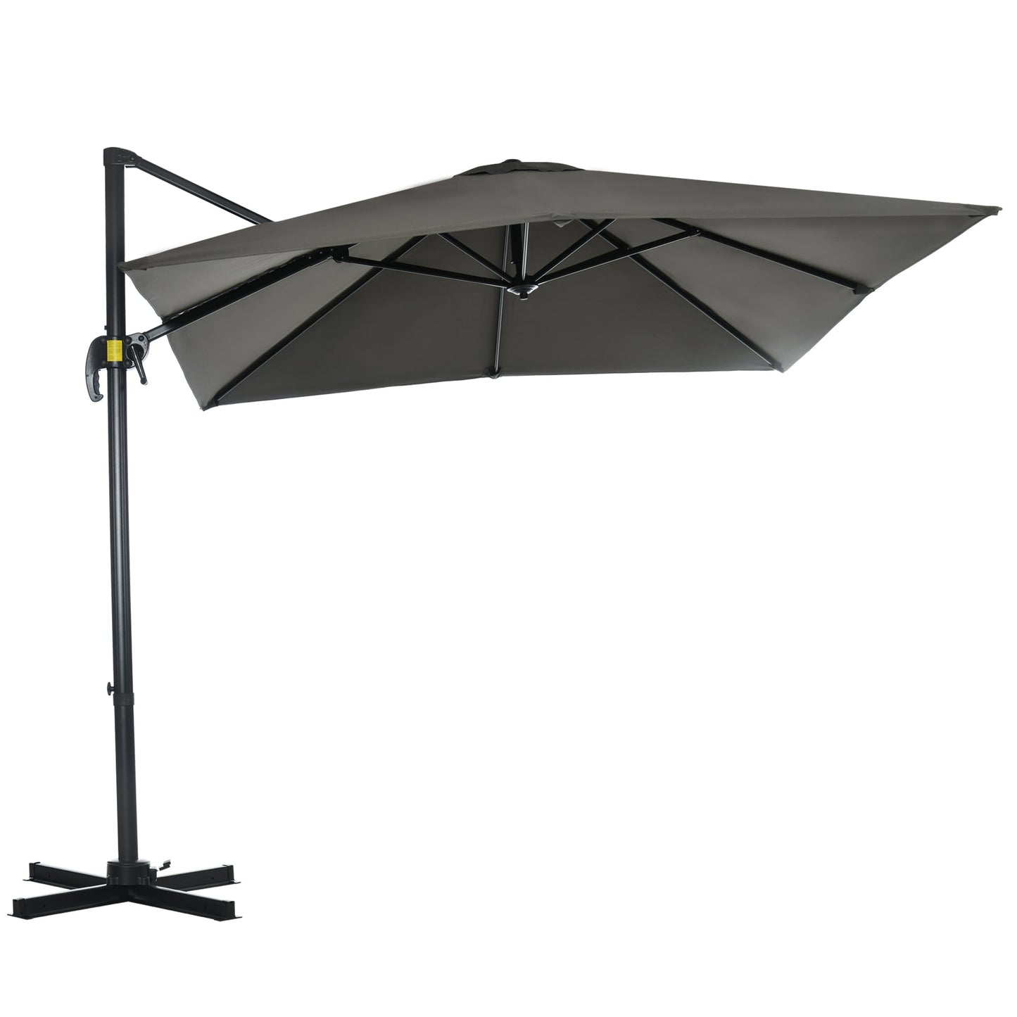 2.5 x 2.5m Patio Offset Parasol Umbrella Cantilever Hanging Aluminium Sun Shade Canopy Shelter 360° Rotation with Crank Handle and Cross Base, Grey