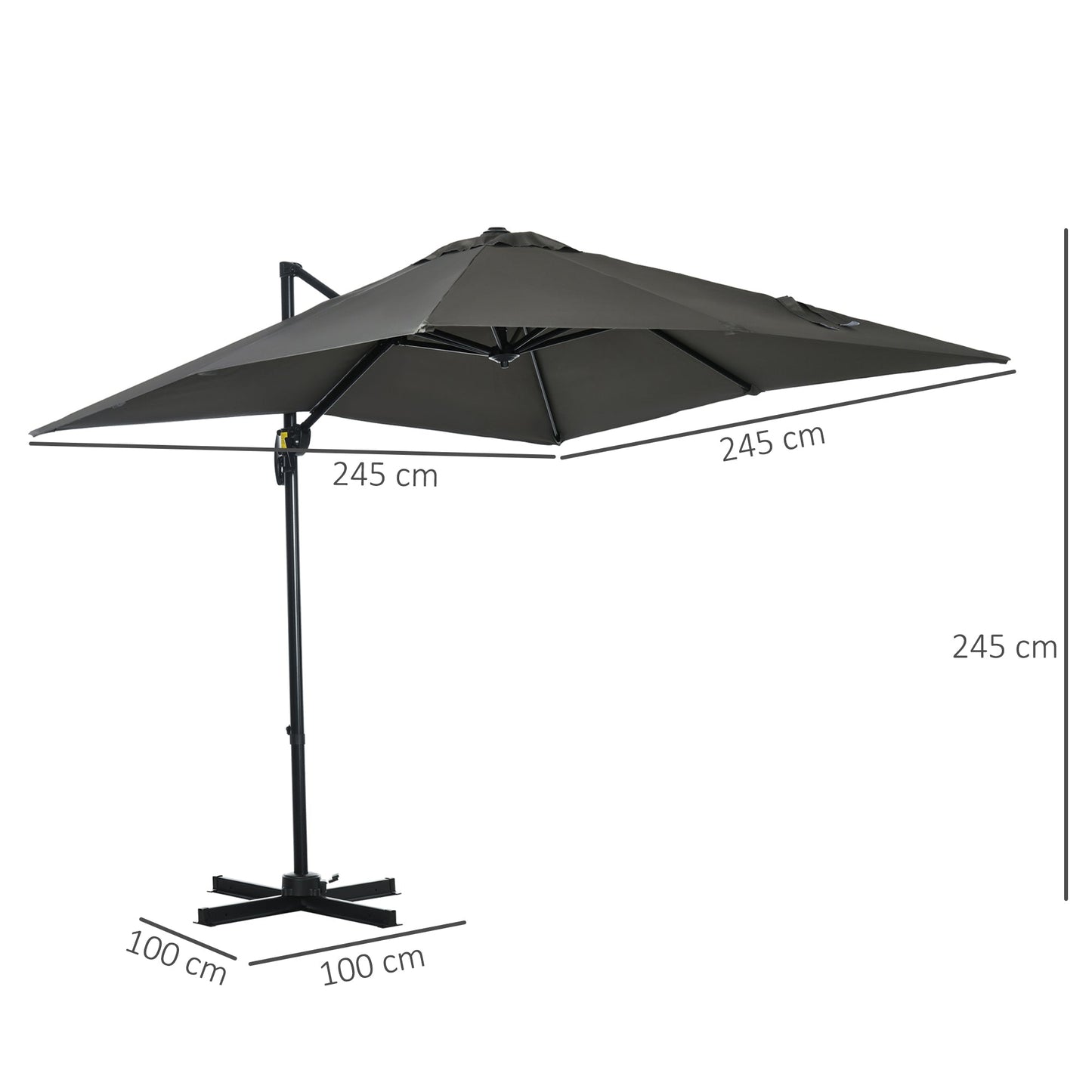 2.5 x 2.5m Patio Offset Parasol Umbrella Cantilever Hanging Aluminium Sun Shade Canopy Shelter 360° Rotation with Crank Handle and Cross Base, Grey