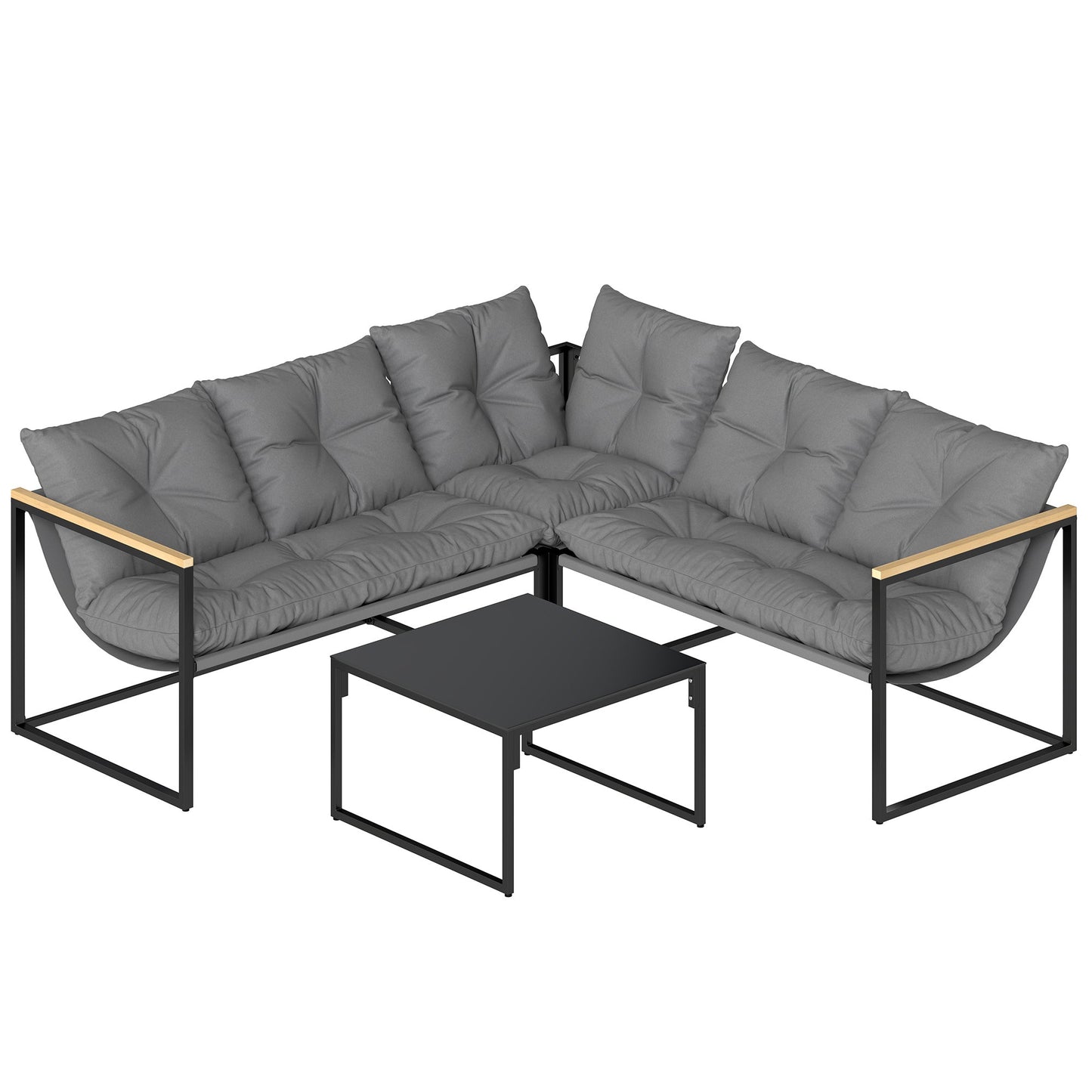 4 Piece Garden Furniture Set, Garden Table and Chairs with Thick Cushions, Patio Conversation Set with Coffee Table for Porch, Balcony, Deck, Grey