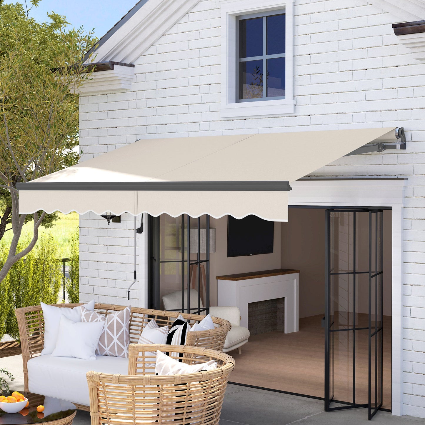 3 x 2.5m Electric Awning with Remote Controller, Aluminium Frame DIY Retractable Awning, UV30+ Sun Shade Canopy for Garden Patio Deck Door Window, Beige