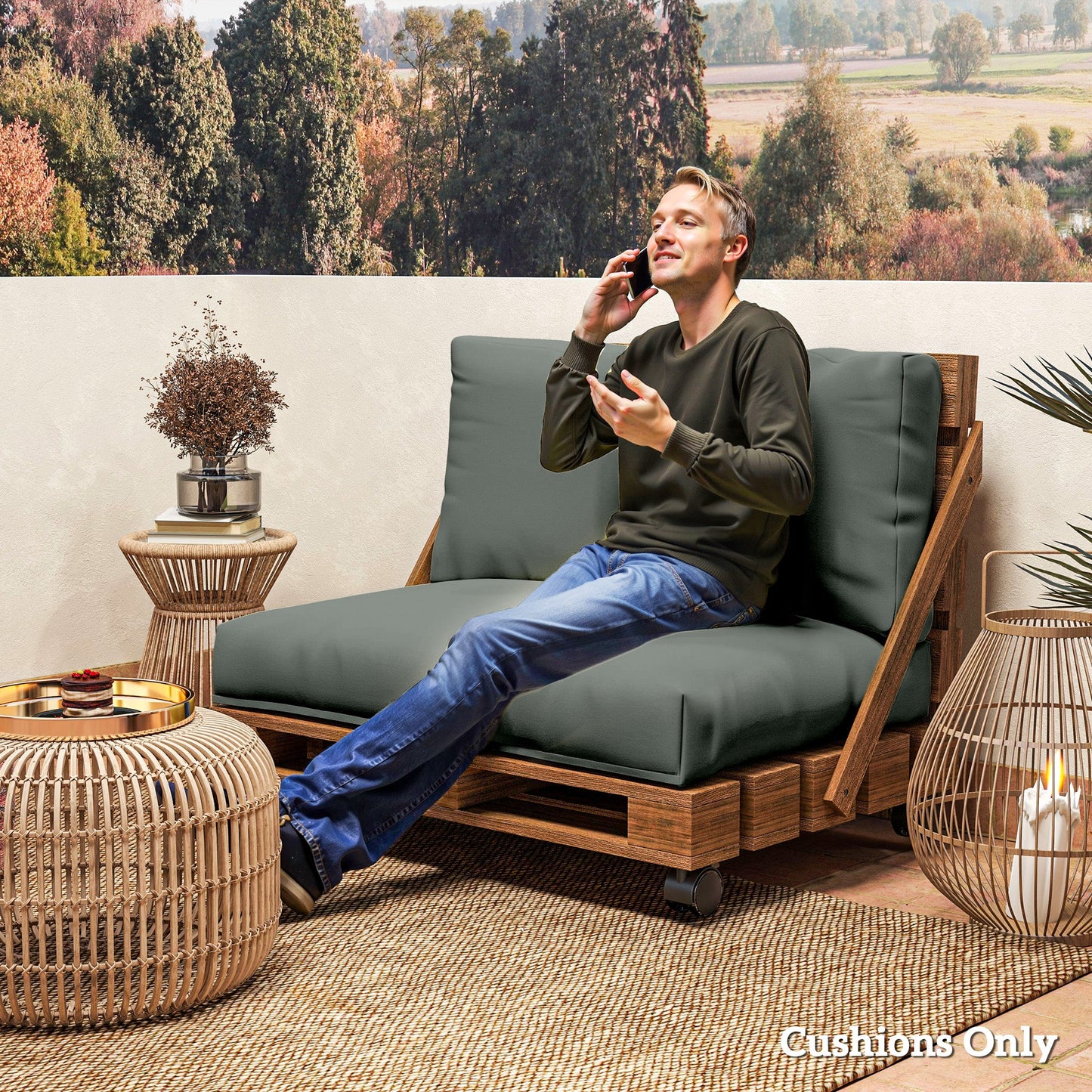 2 Seater Pallet Furniture Cushions Pallet Cushions, UPF20+ 220gsm Fabric, 20 cm Thick Outdoor Seat Pads, Charcoal Grey