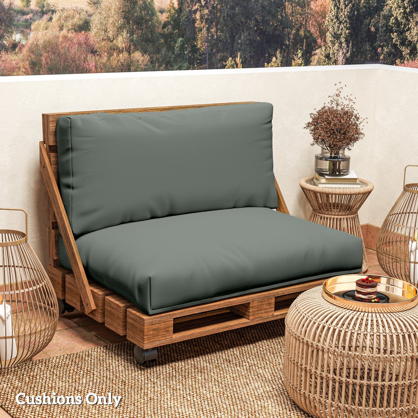 2 Seater Pallet Furniture Cushions Pallet Cushions, UPF20+ 220gsm Fabric, 20 cm Thick Outdoor Seat Pads, Charcoal Grey