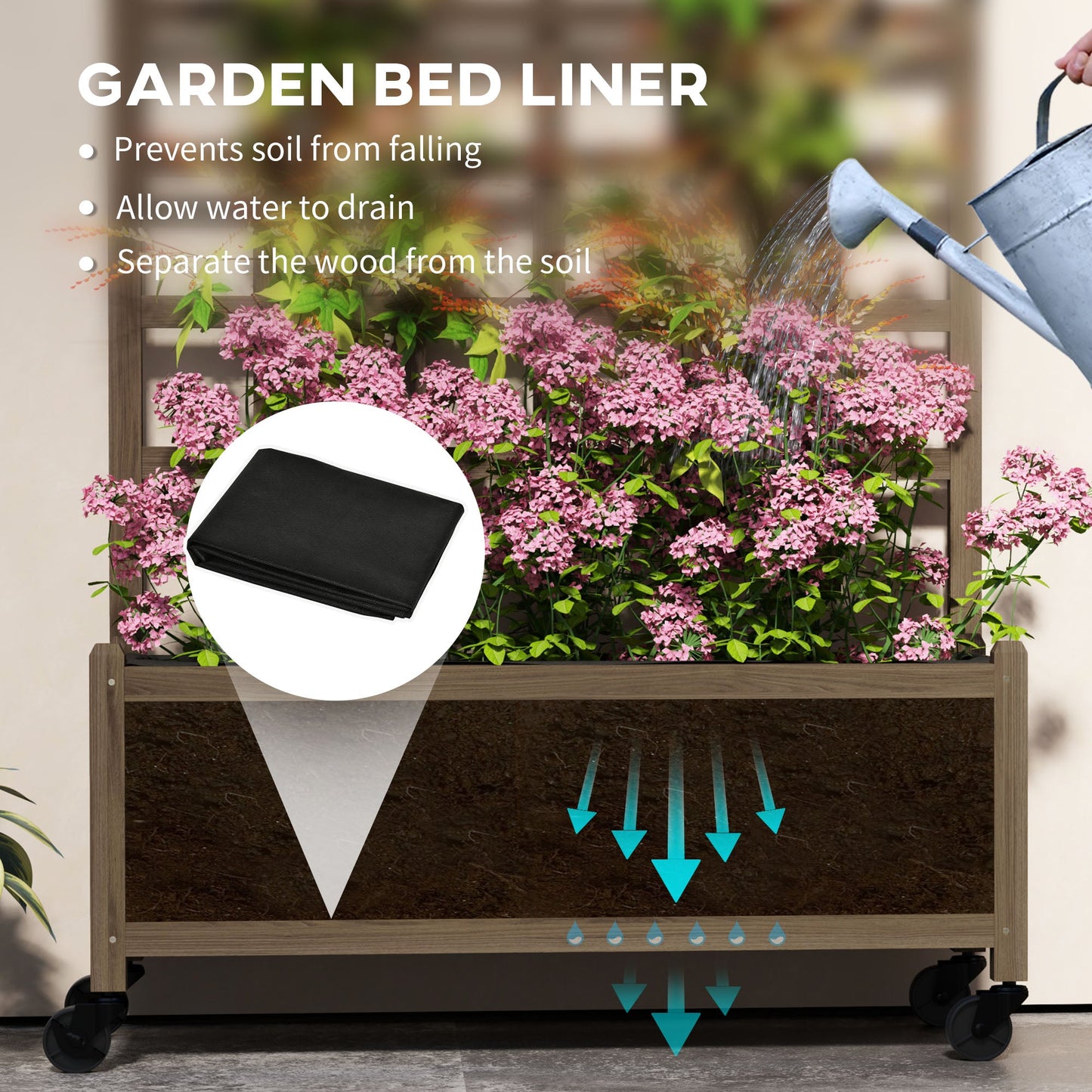Wooden Trellis Planter, Raised Beds for Garden with Wheels and Drainage Holes, Privacy Screen Planter Box to Grow Vegetables, Herbs and Flowers for Garden, Patio, Deck, Brown