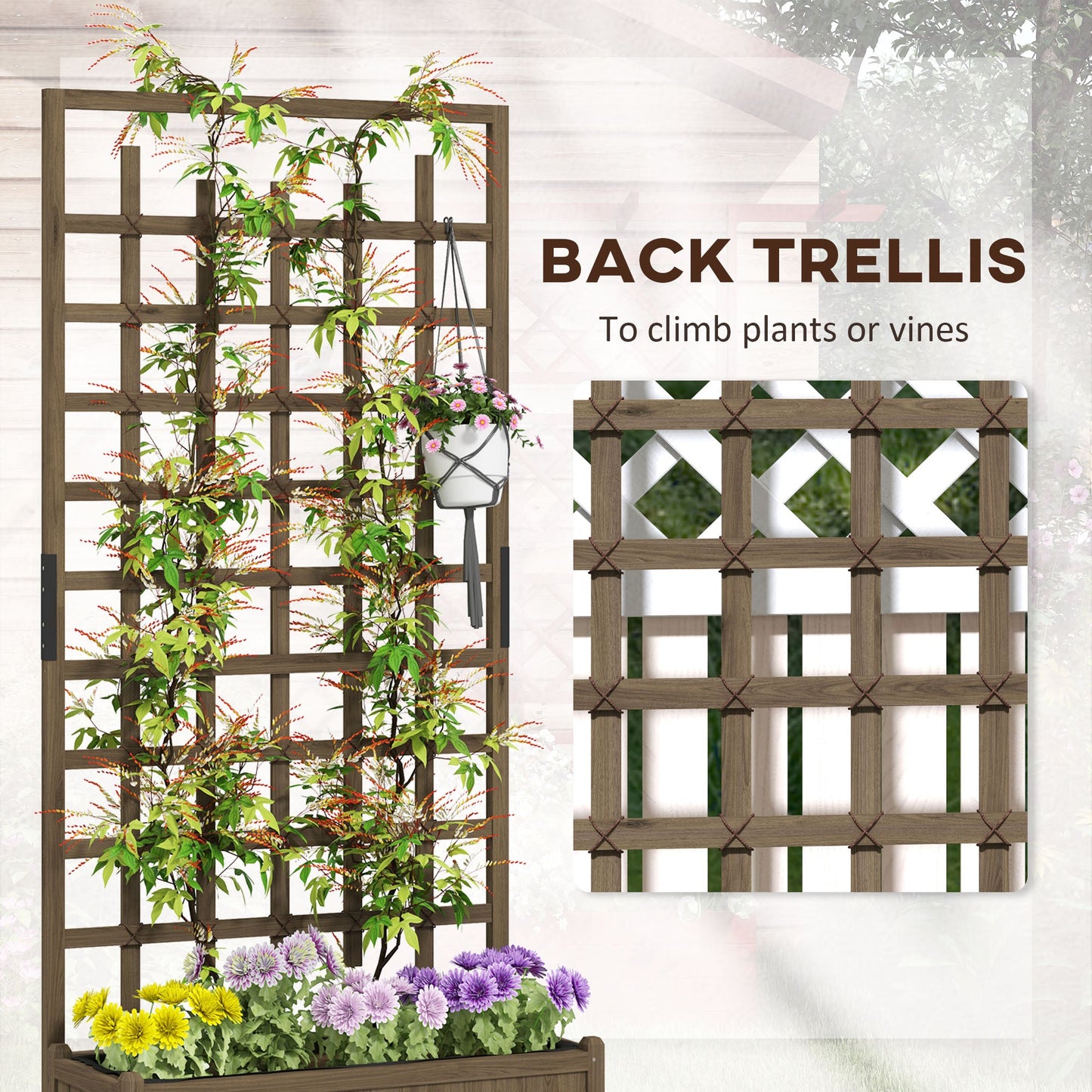 Wooden Trellis Planter, Raised Beds for Garden with Wheels and Drainage Holes, Privacy Screen Planter Box to Grow Vegetables, Herbs and Flowers for Garden, Patio, Deck, Brown