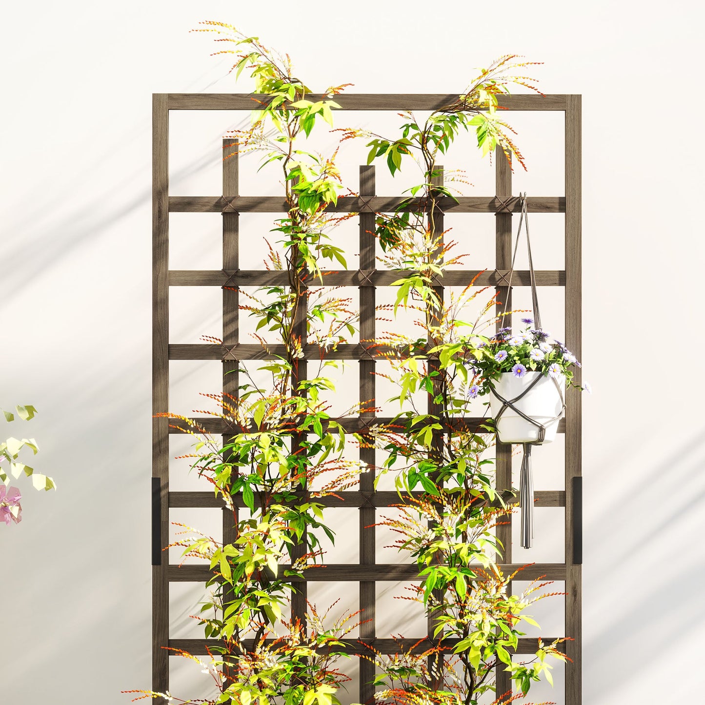 Wooden Trellis Planter, Raised Beds for Garden with Wheels and Drainage Holes, Privacy Screen Planter Box to Grow Vegetables, Herbs and Flowers for Garden, Patio, Deck, Brown