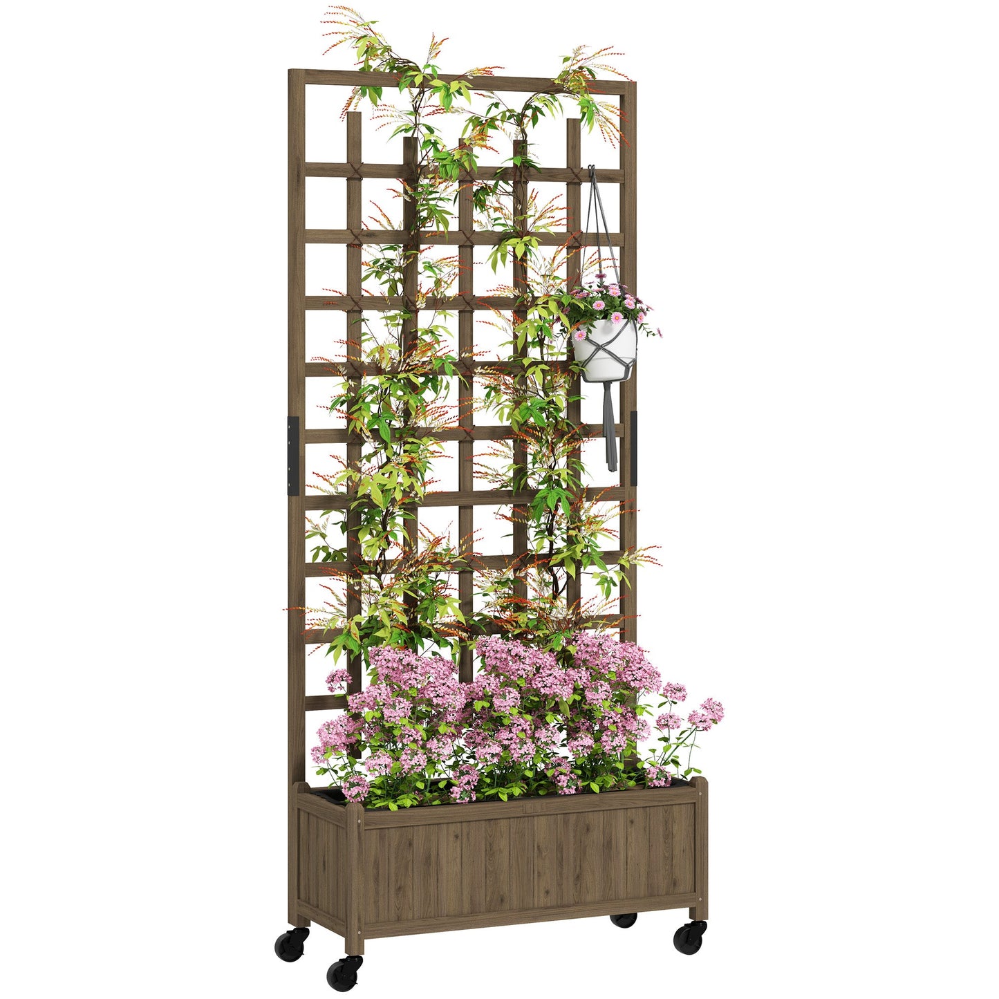 Wooden Trellis Planter, Raised Beds for Garden with Wheels and Drainage Holes, Privacy Screen Planter Box to Grow Vegetables, Herbs and Flowers for Garden, Patio, Deck, Brown