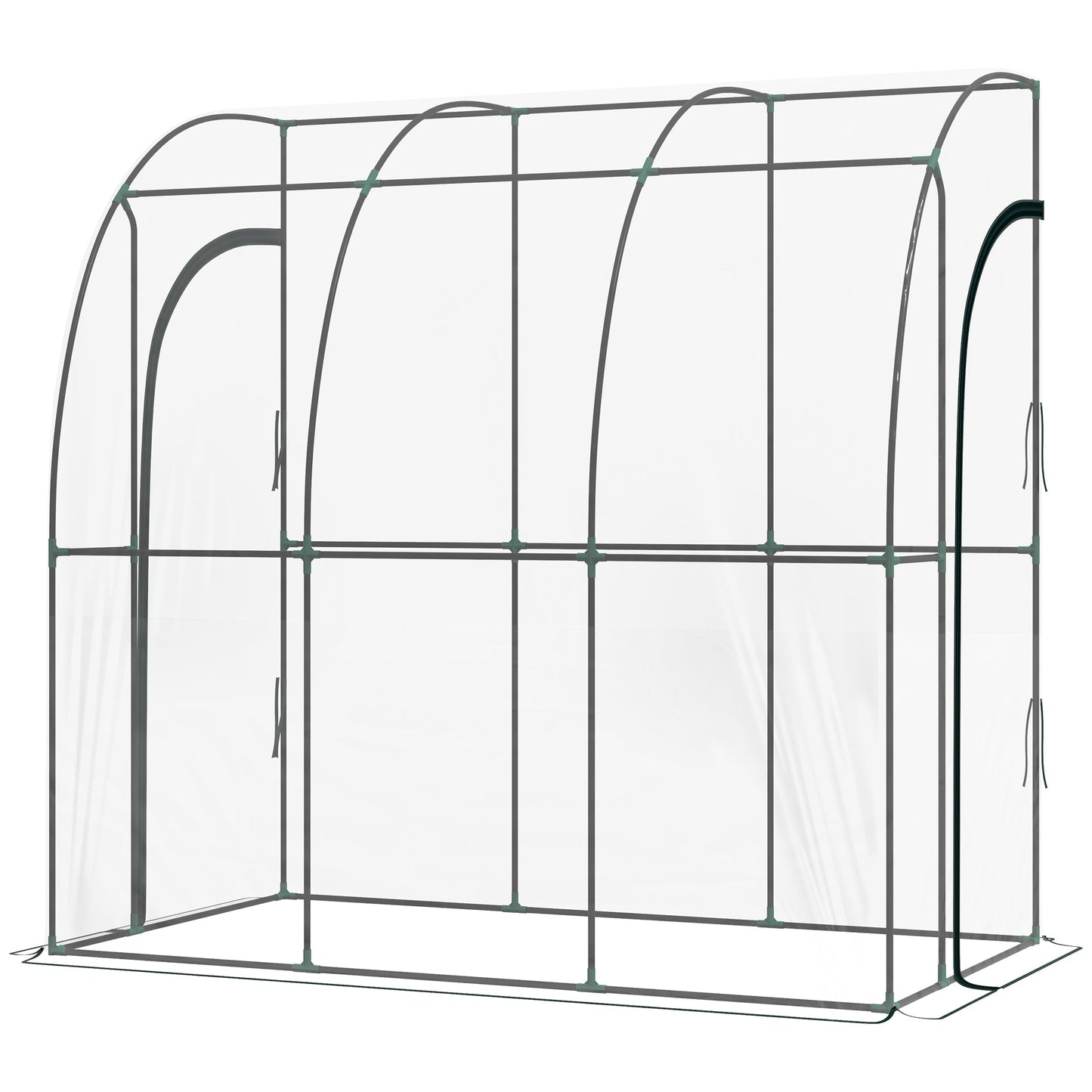 Walk-In Greenhouse with Zipped Roll Up Doors, Lean-to Small Greenhouse with Plastic Cover and Sloping Top for Flowers, Vegetables and Herbs, 214cm x 118cm x 212cm, Clear