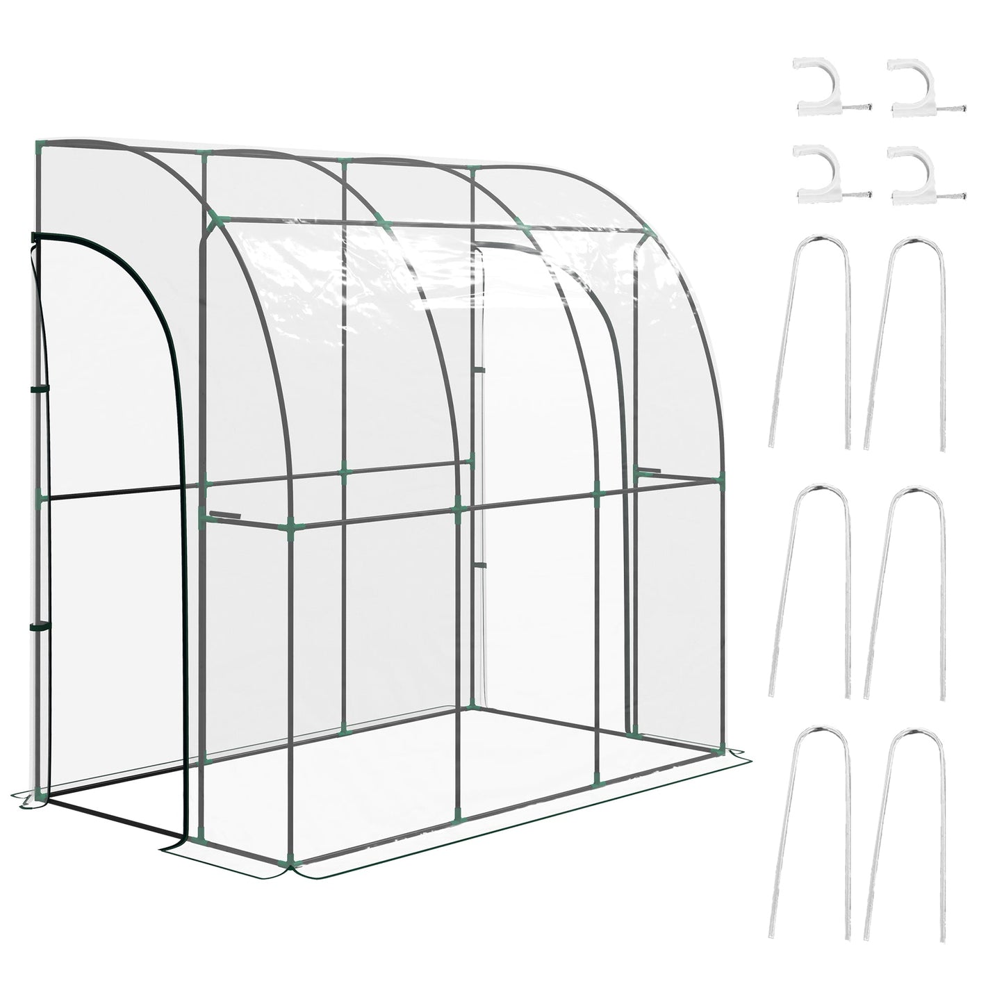 Walk-In Greenhouse with Zipped Roll Up Doors, Lean-to Small Greenhouse with Plastic Cover and Sloping Top for Flowers, Vegetables and Herbs, 214cm x 118cm x 212cm, Clear