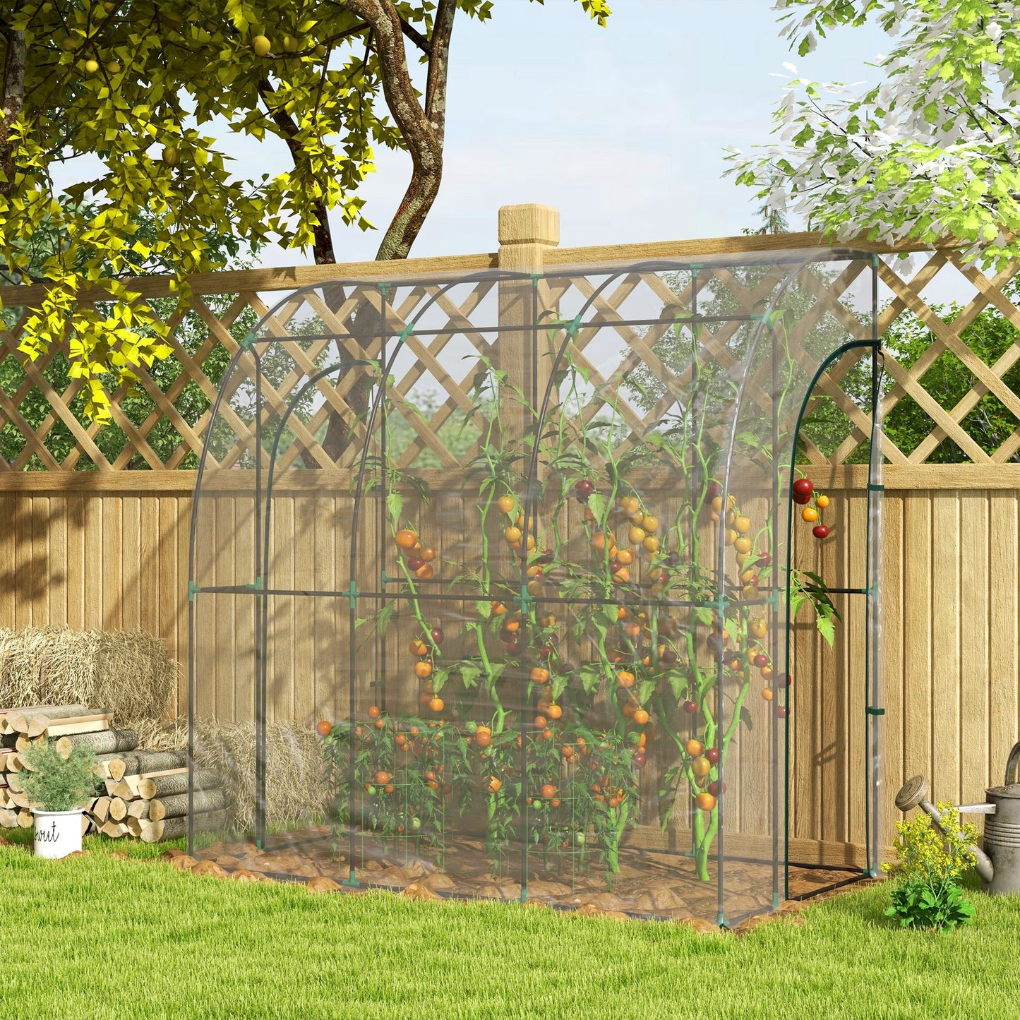 Walk-In Greenhouse with Zipped Roll Up Doors, Lean-to Small Greenhouse with Plastic Cover and Sloping Top for Flowers, Vegetables and Herbs, 214cm x 118cm x 212cm, Clear