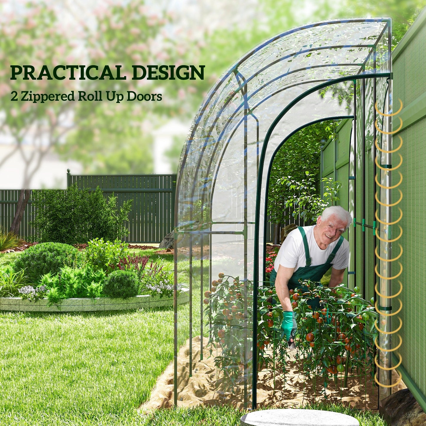 Walk-In Greenhouse with Zipped Roll Up Doors, Lean-to Small Greenhouse with Plastic Cover and Sloping Top for Flowers, Vegetables and Herbs, 214cm x 118cm x 212cm, Clear