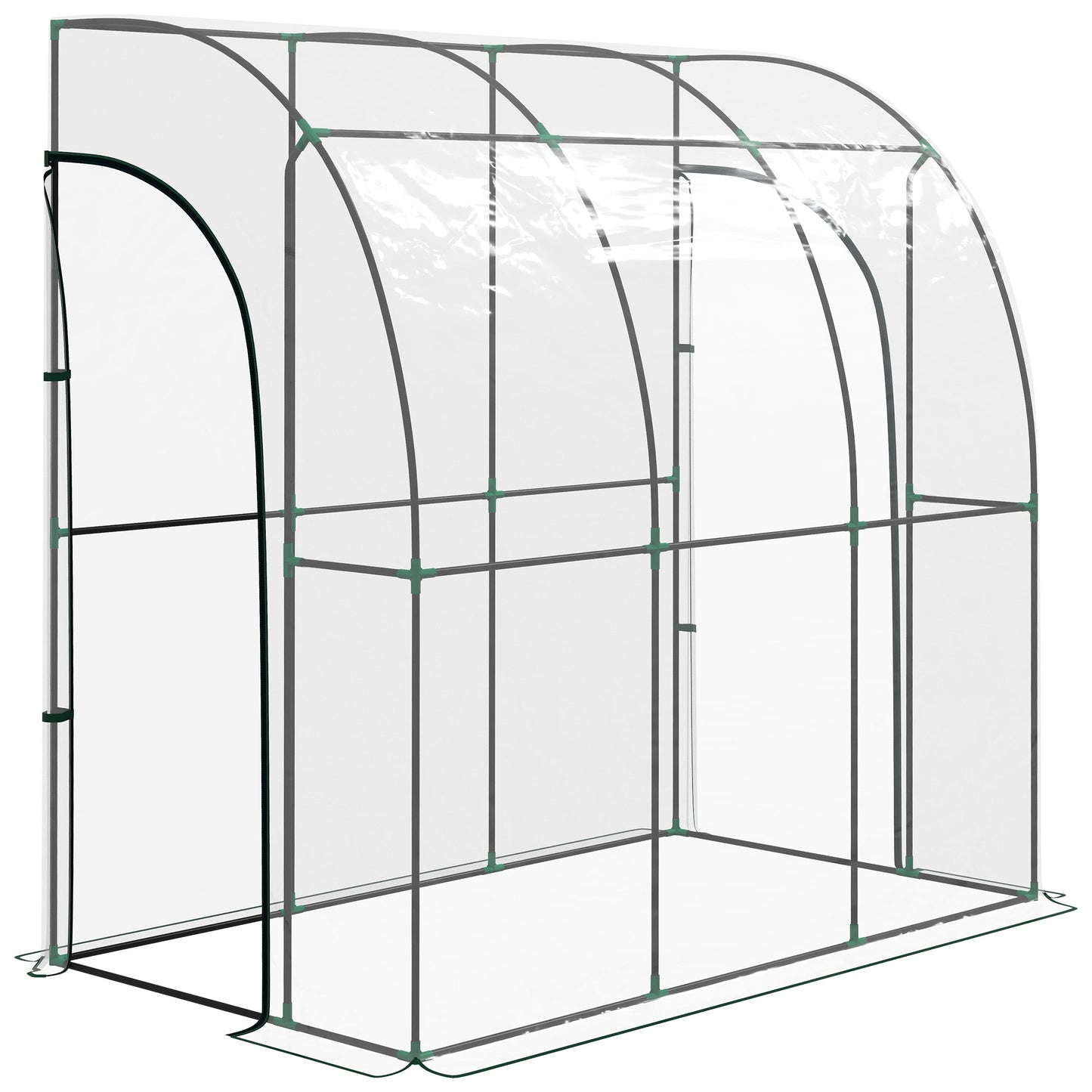 Walk-In Greenhouse with Zipped Roll Up Doors, Lean-to Small Greenhouse with Plastic Cover and Sloping Top for Flowers, Vegetables and Herbs, 214cm x 118cm x 212cm, Clear