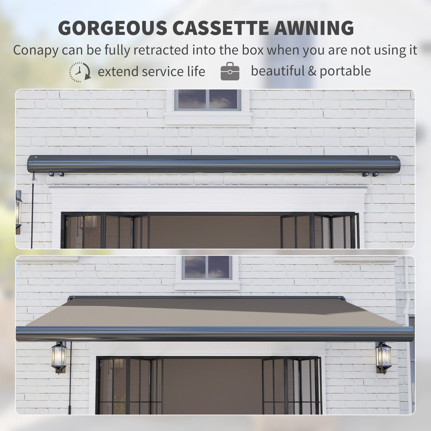 3.5 x 3 m Electric Awning with Remote Controller, Aluminium Frame DIY Retractable Awning, UV50+ Sun Shade Canopy for Garden Patio Deck Door Window, Light Grey