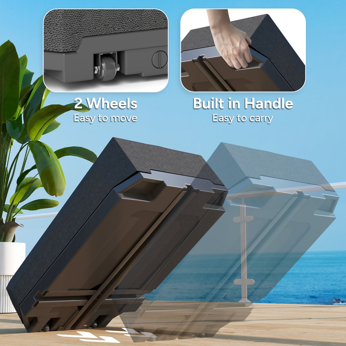 90kg Cantilever Parasol Base with Wheels, Water and Sand Filled Umbrella Stand Weights for Garden Banana Parasol with T-shaped Cross Base and Handle, Black