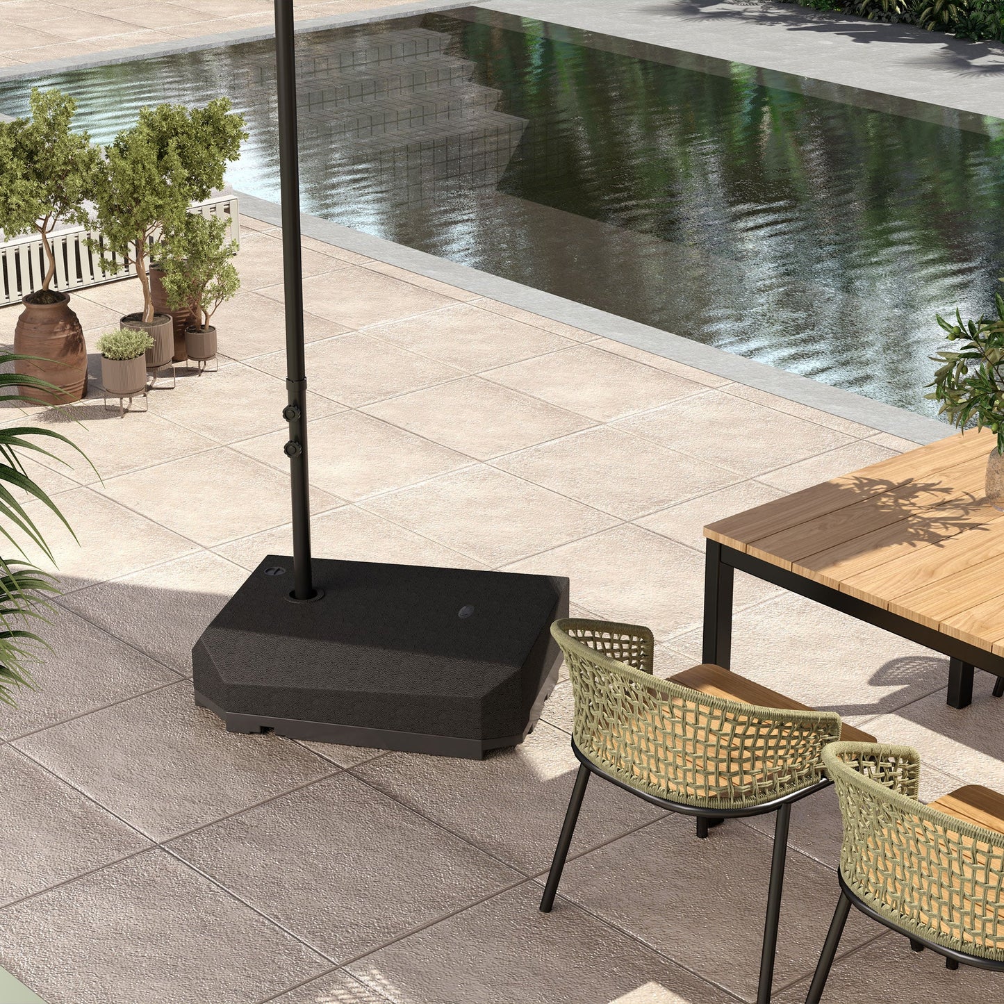 90kg Cantilever Parasol Base with Wheels, Water and Sand Filled Umbrella Stand Weights for Garden Banana Parasol with T-shaped Cross Base and Handle, Black